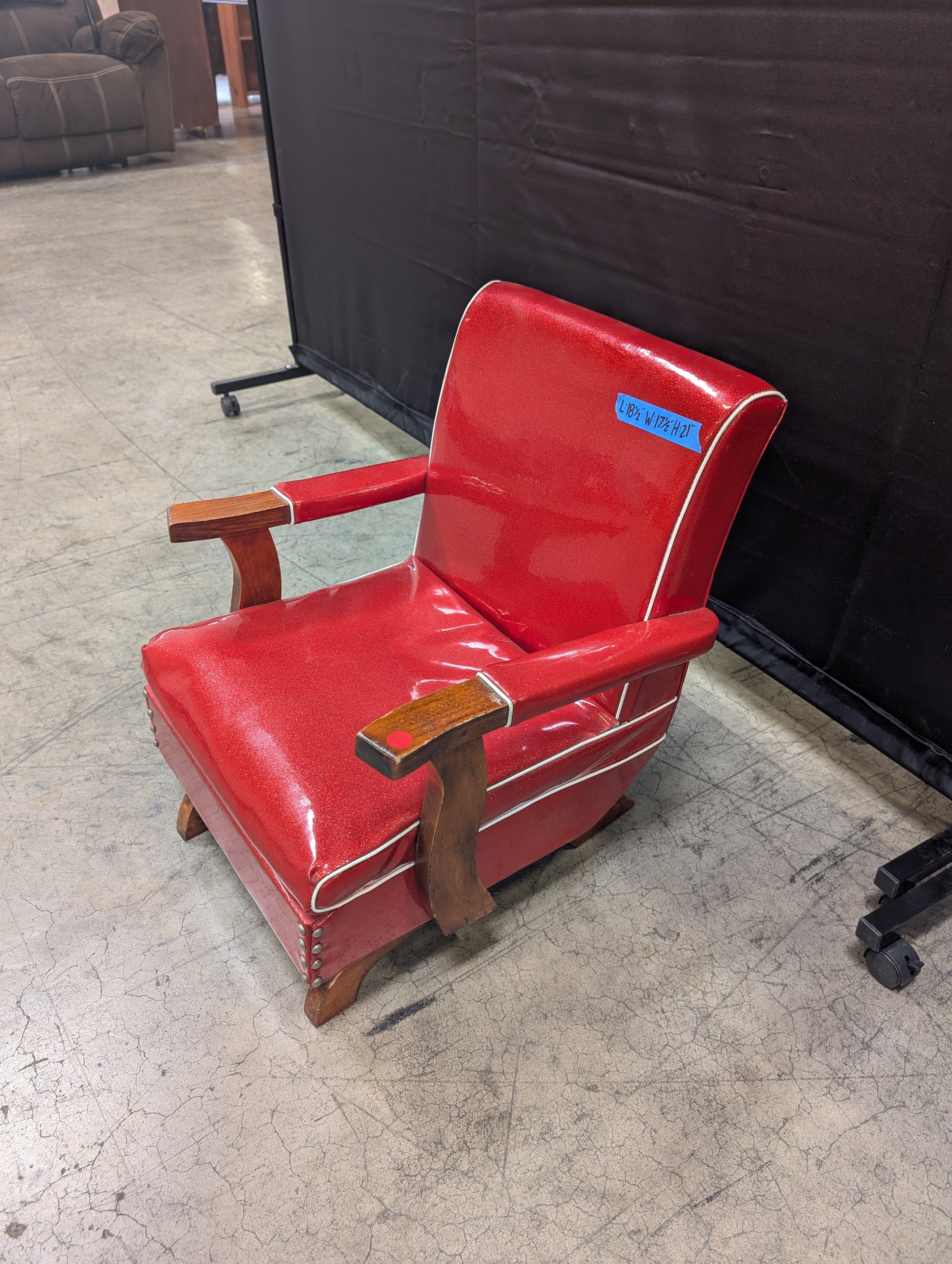 Vintage Red Vinyl Armchair with Wood Trim