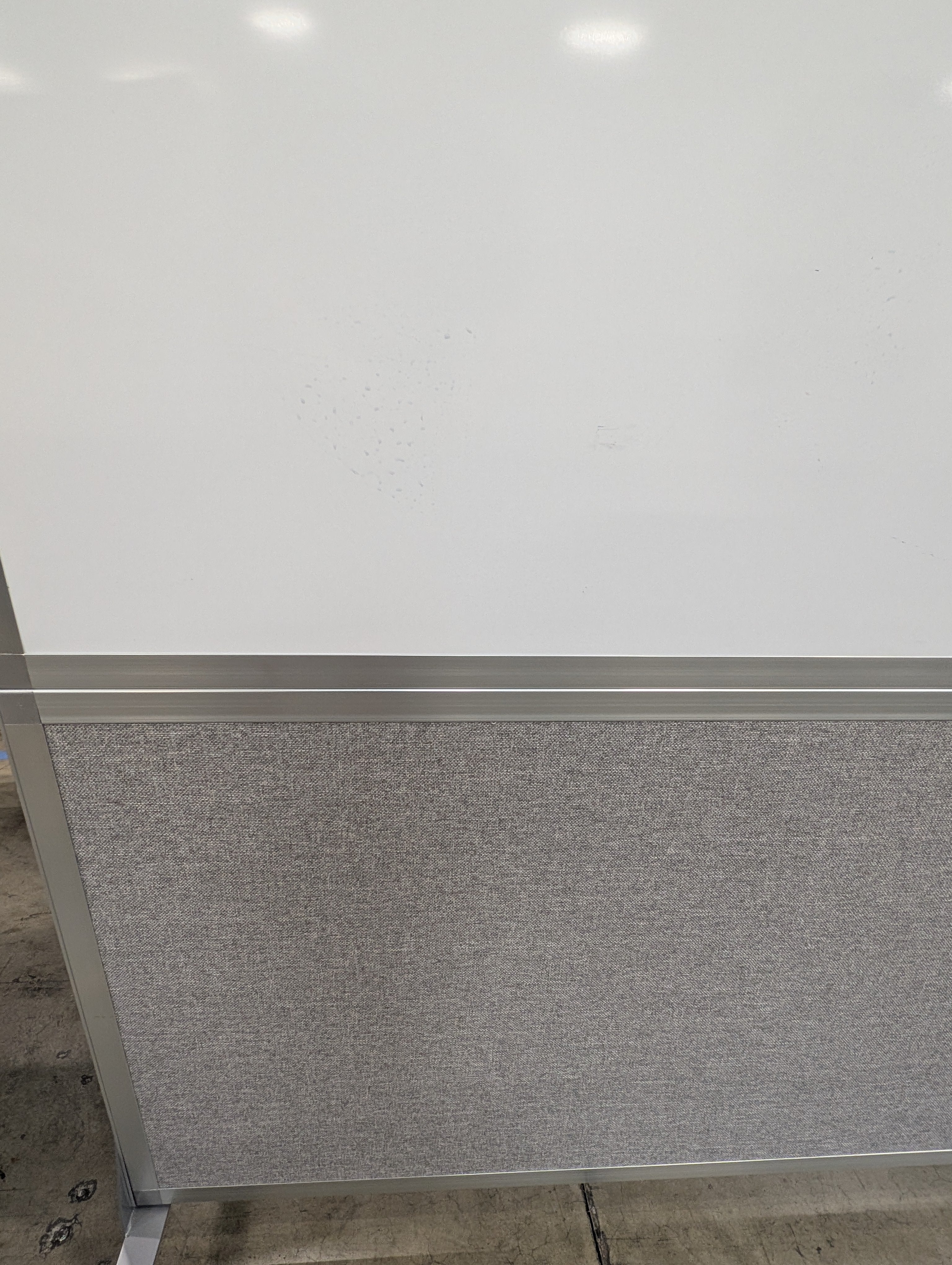 Rolling Office Partition with Whiteboard and Grey Fabric Panel