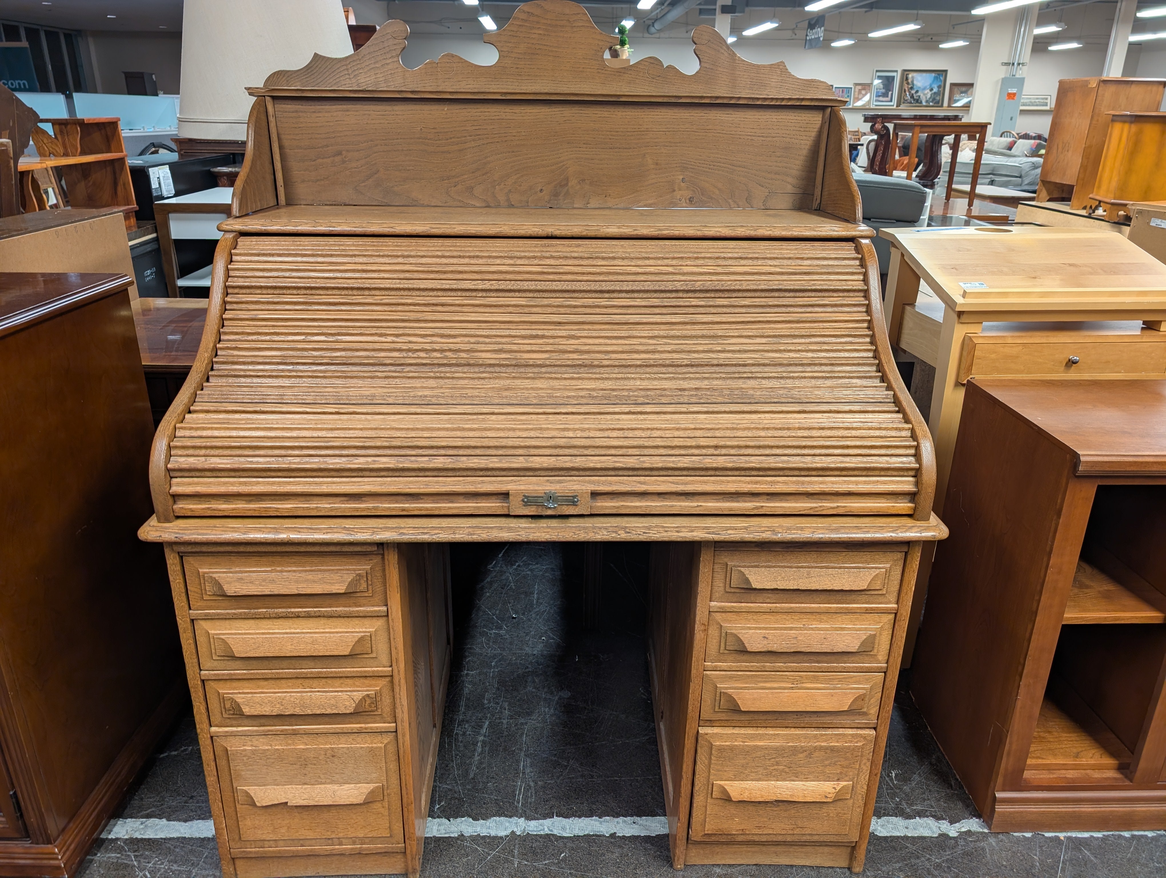 Vintage Oak Wood Roll Up Secretary Desk