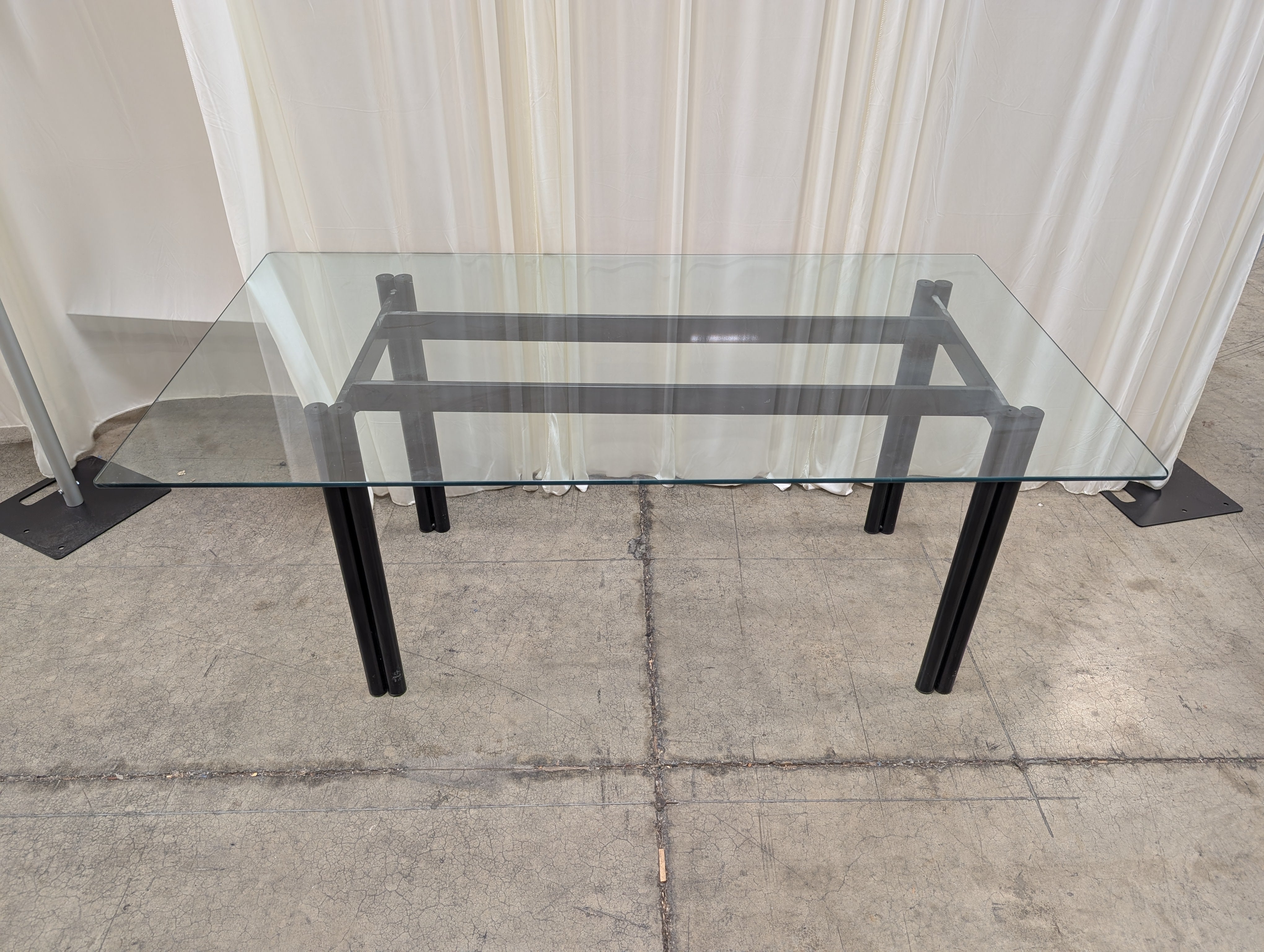 Modern Clear Glass Dining Table with Dark Metal Base