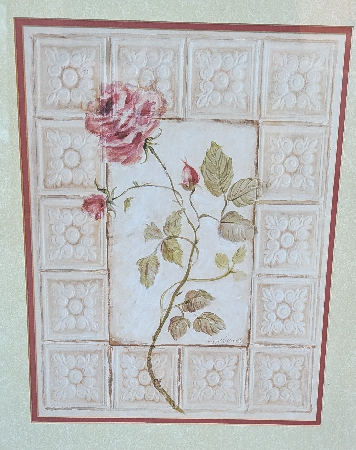 Ornate Gold Framed Pink Rose Botanical Wall Art Print