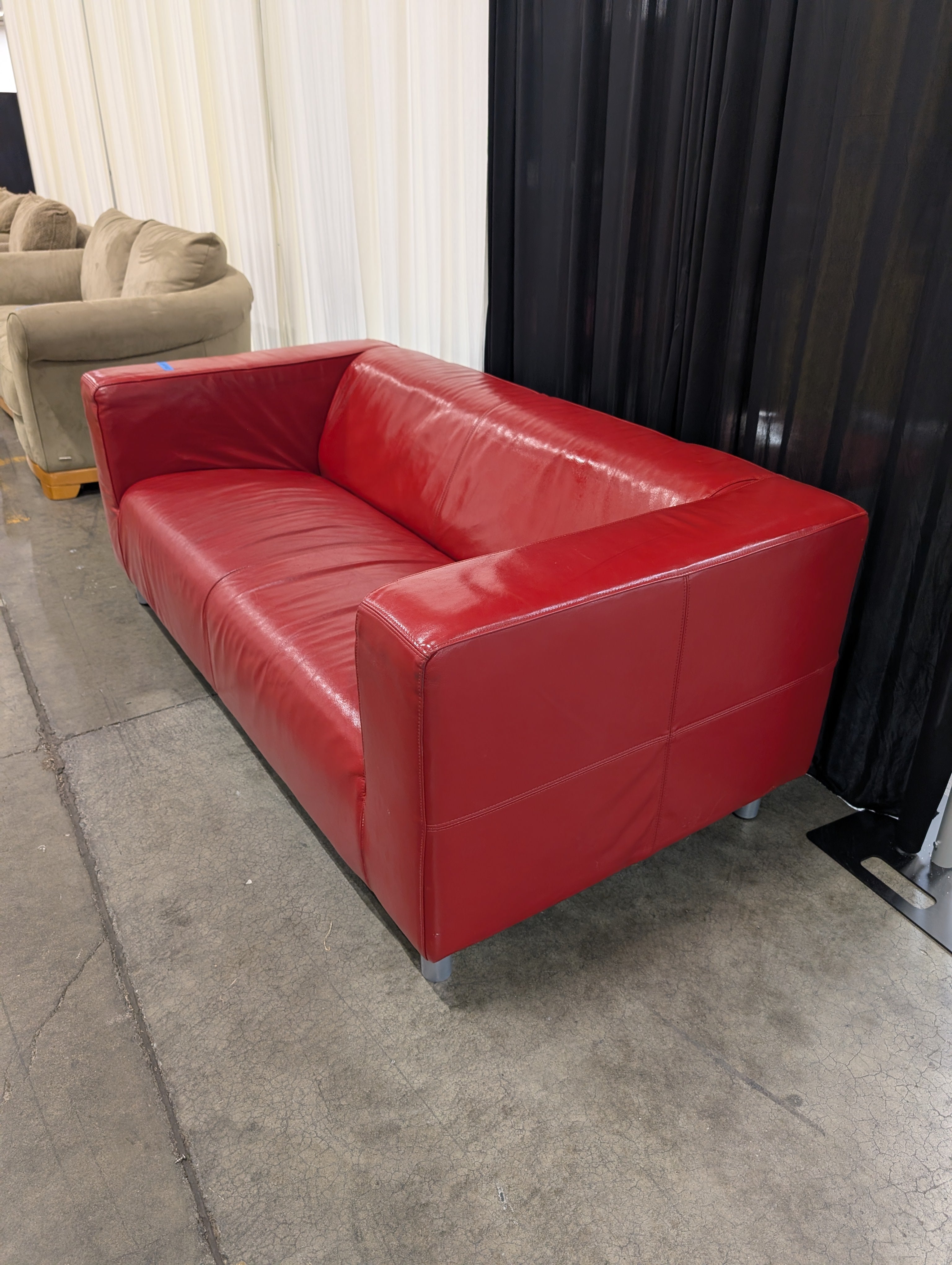 Red Leather Boxy Style Couch