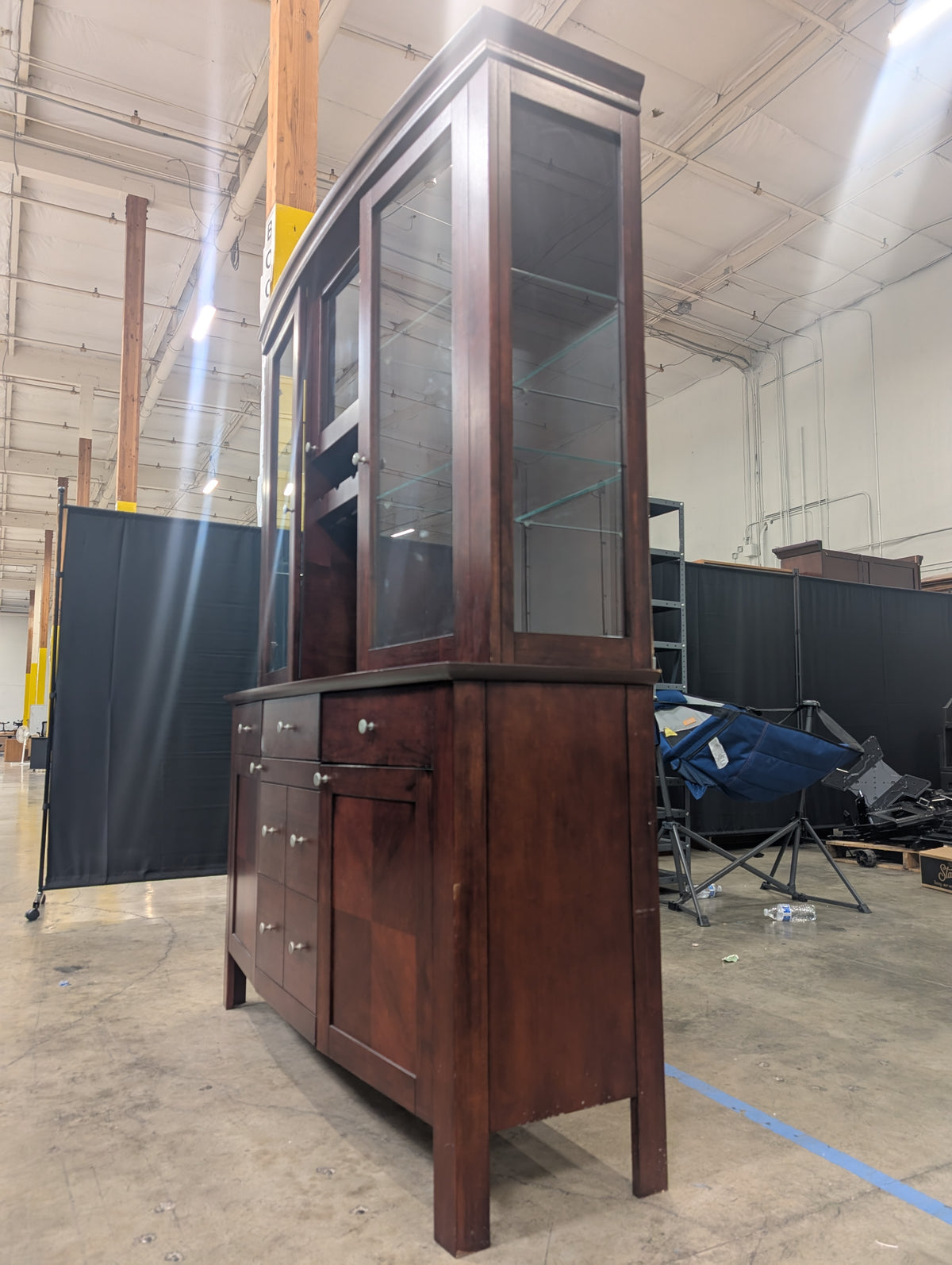 Rich Dark Stained Hamilton & Spill  Hardwood Glass Door Media Cabinet Section