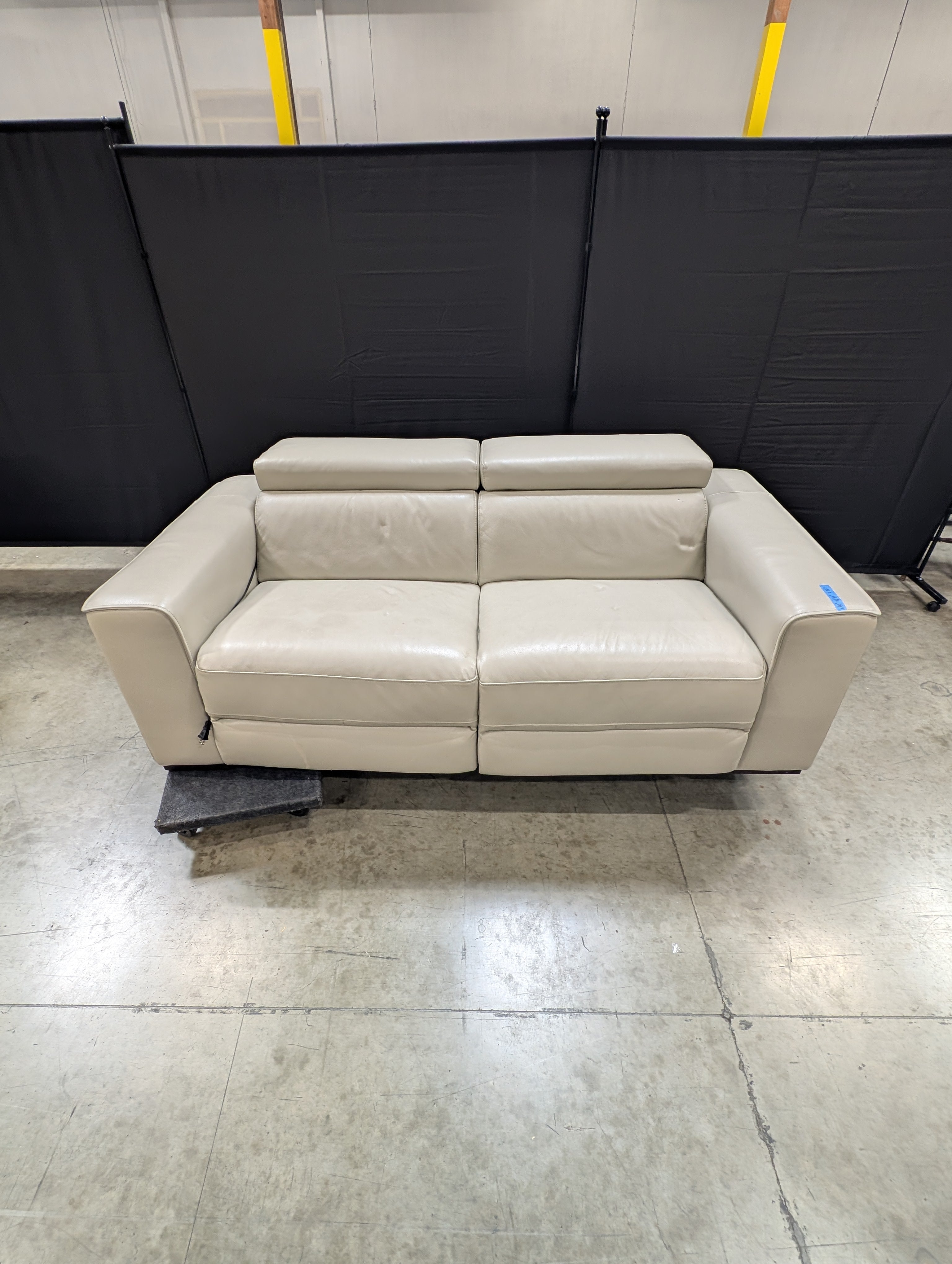 Contemporary Light Taupe Leather Electric Reclining Sofa