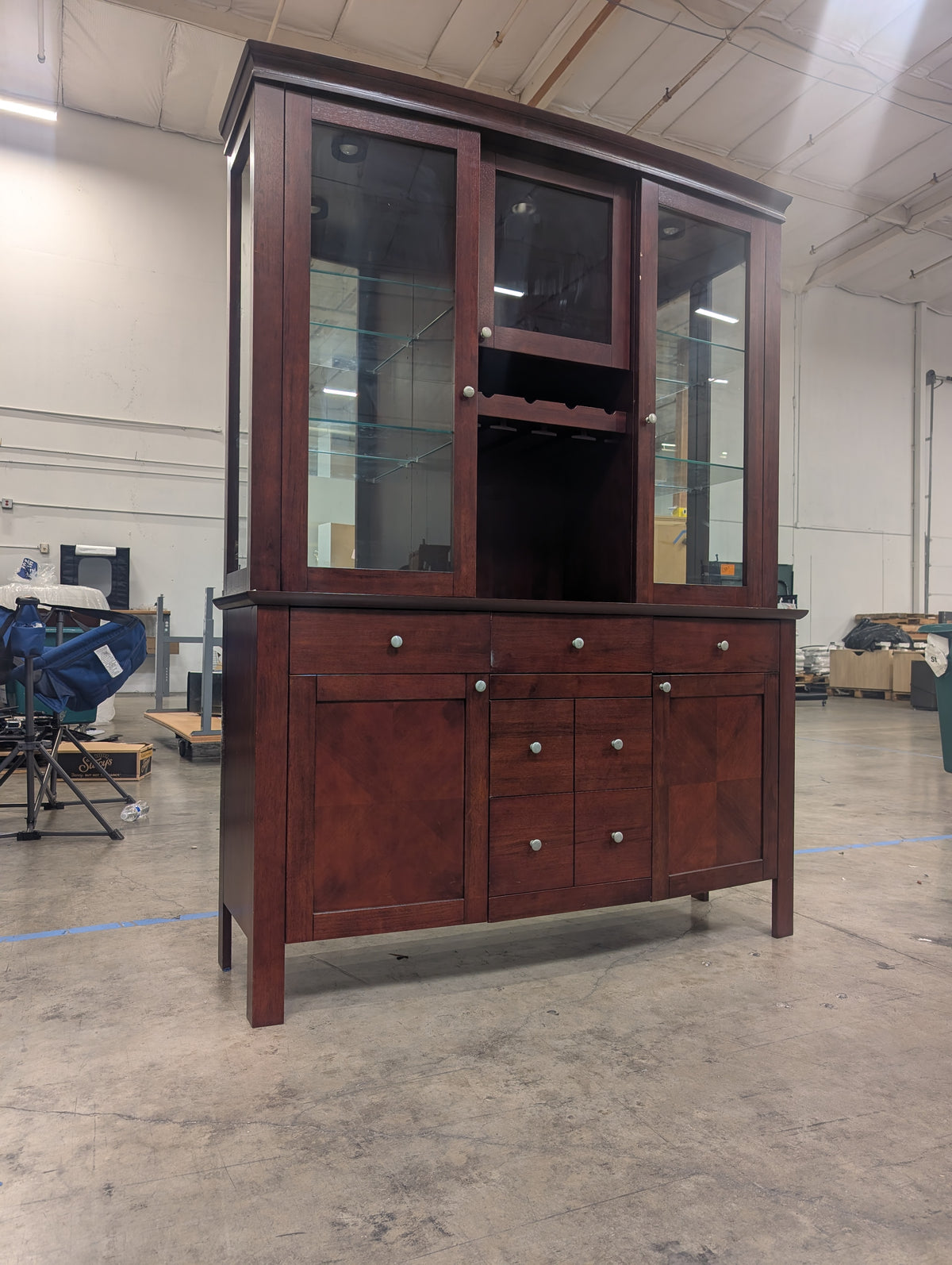 Rich Dark Stained Hamilton & Spill  Hardwood Glass Door Media Cabinet Section