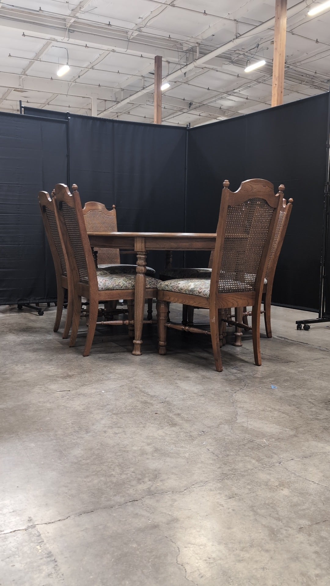 Traditional Oval Wood Dining Table with Six Cane Back Chairs