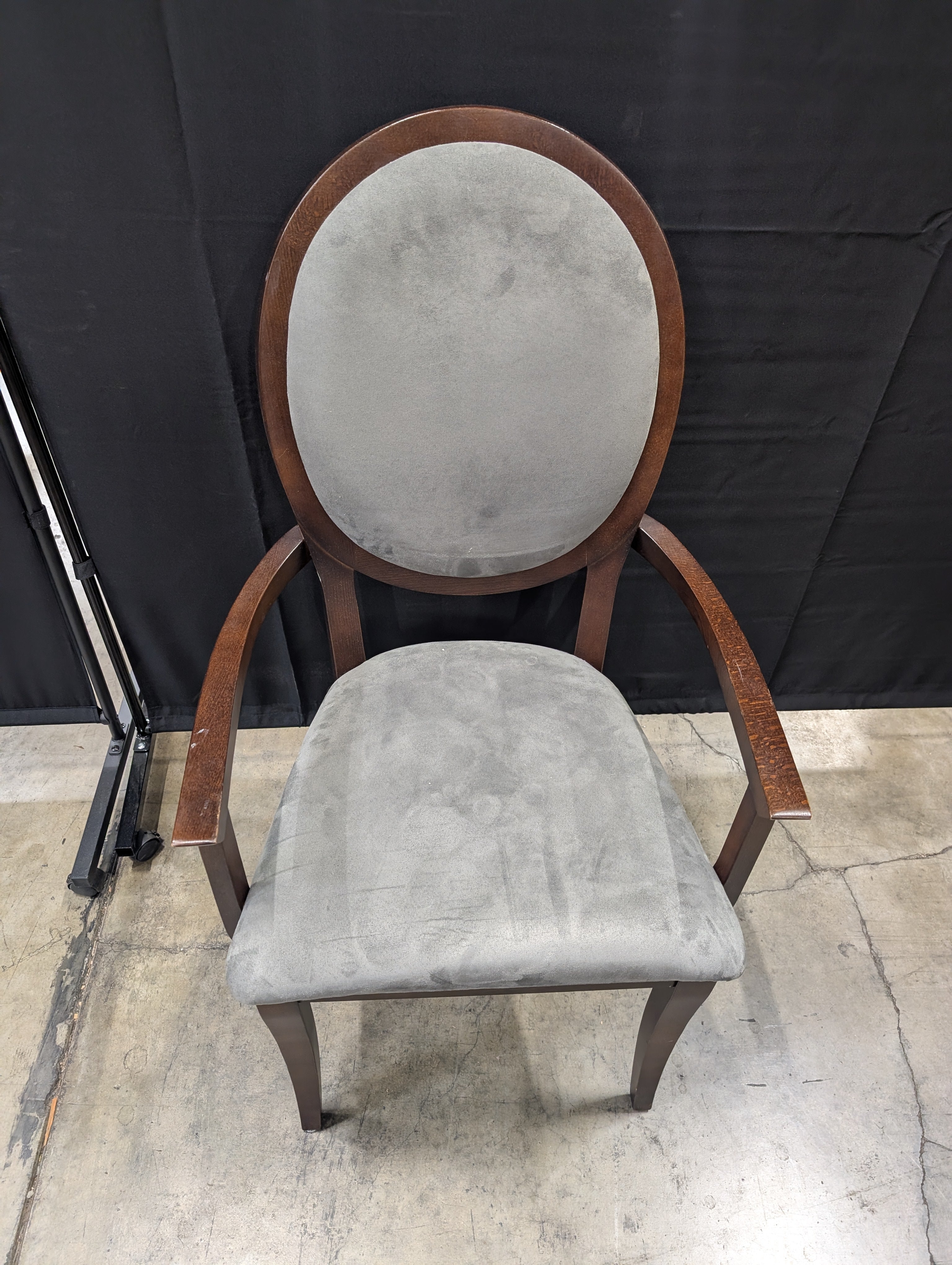 Dinec Oval Back Wood Armchair with Grey Upholstery