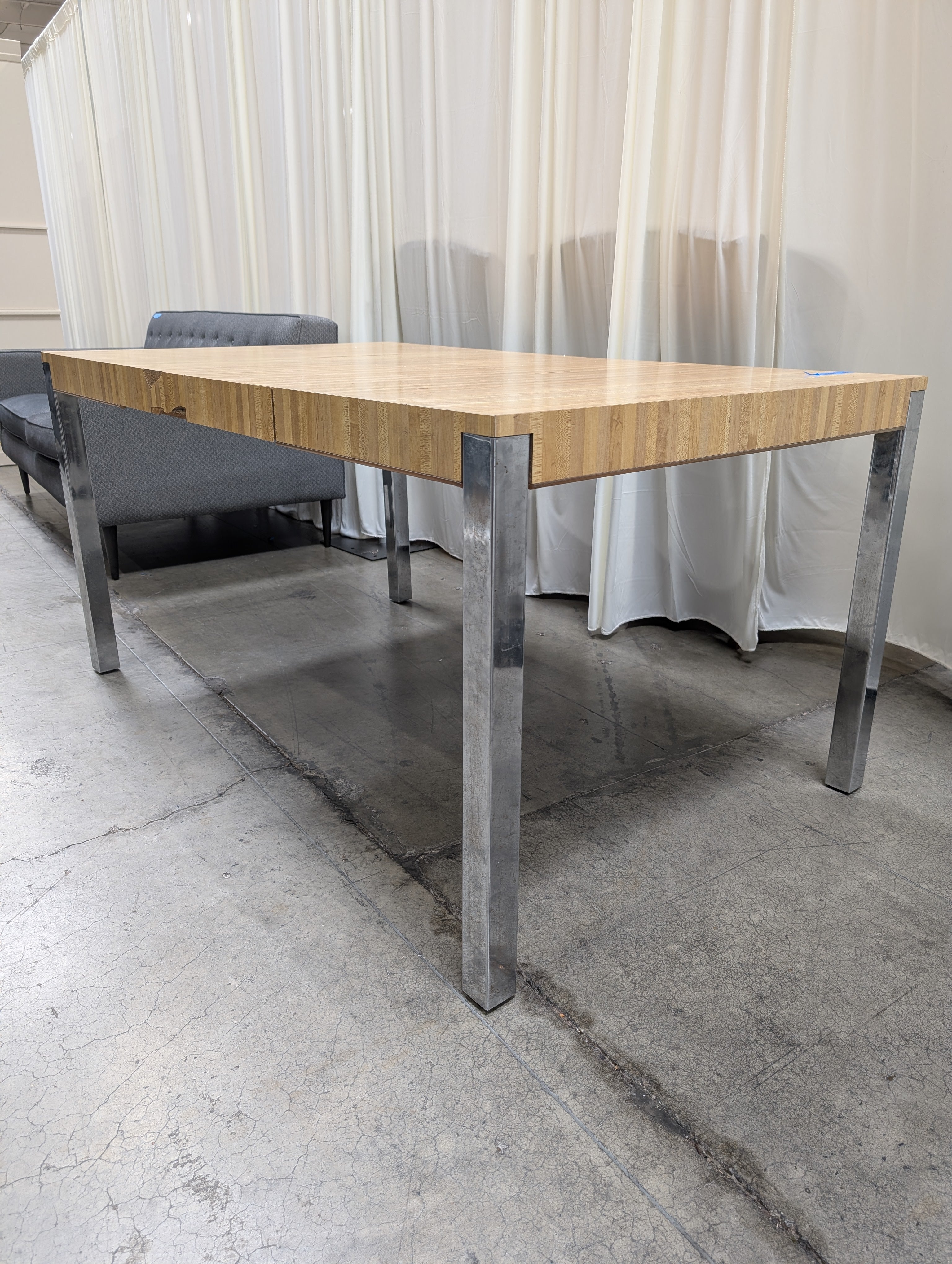 Light Wood Striped Top Desk with Chrome Legs