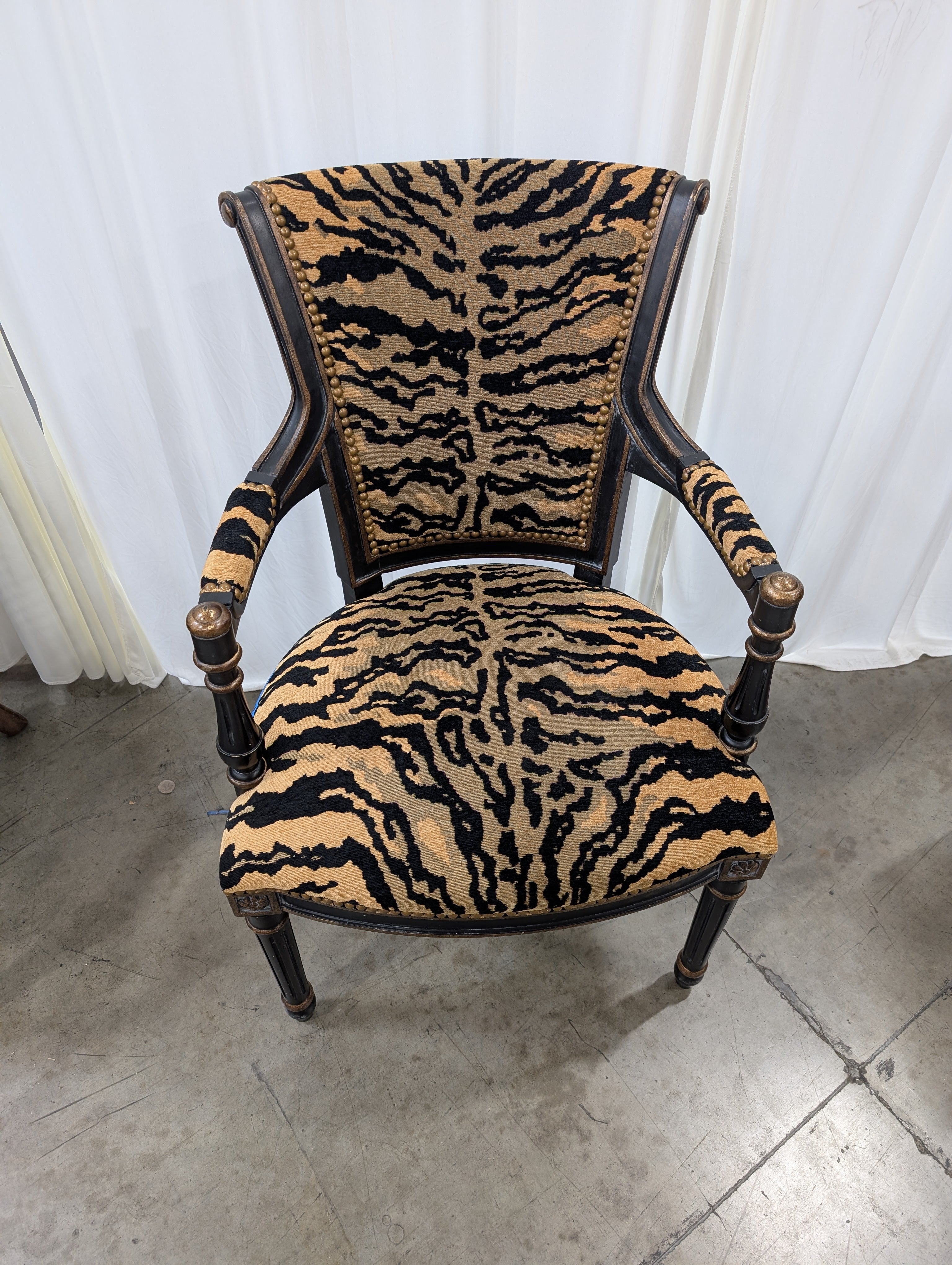 Striking Tiger Print Velvet Armchair with Nailhead Trim