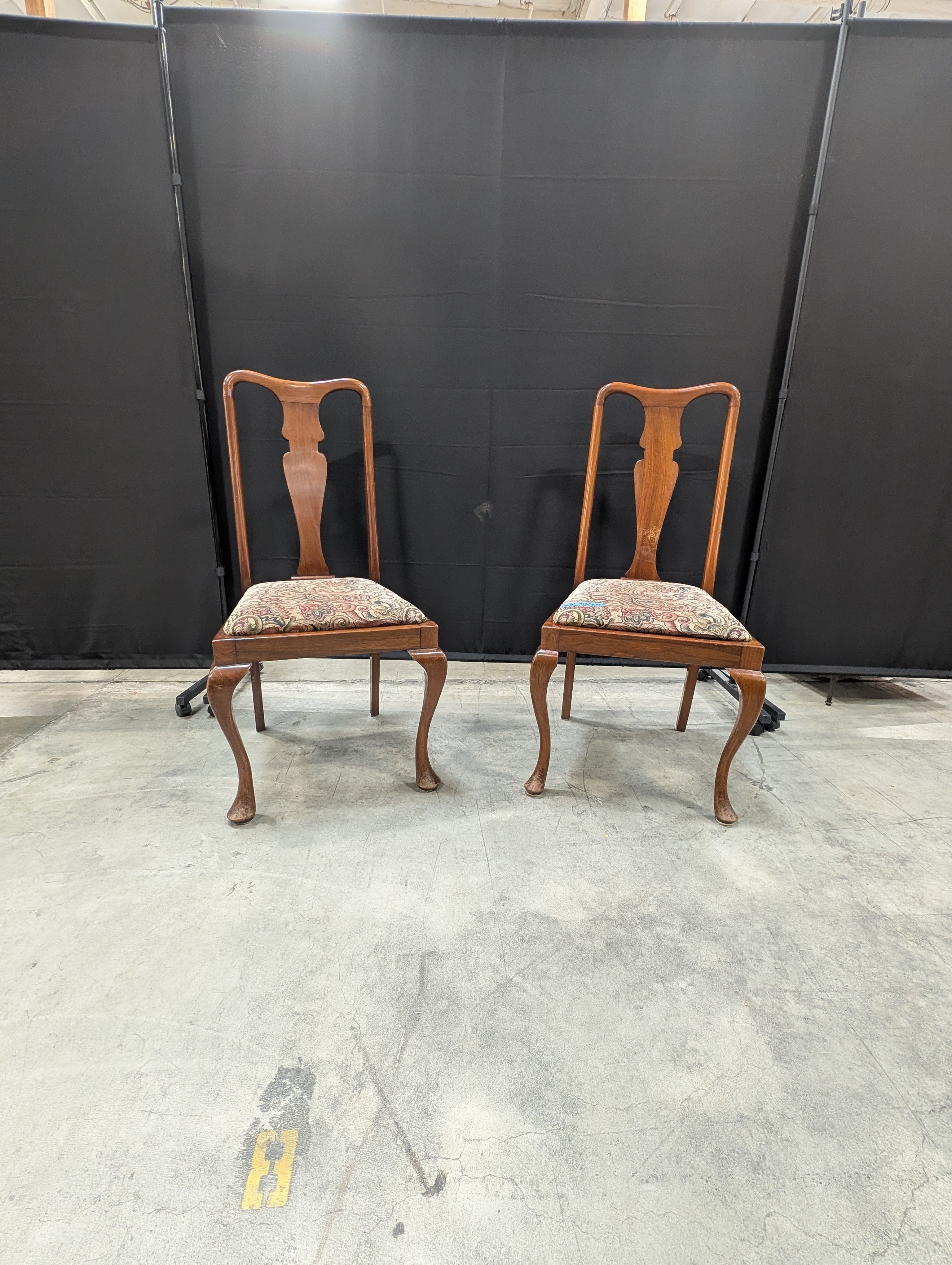 Traditional Dark Wood Dining Chair with Paisley Upholstery