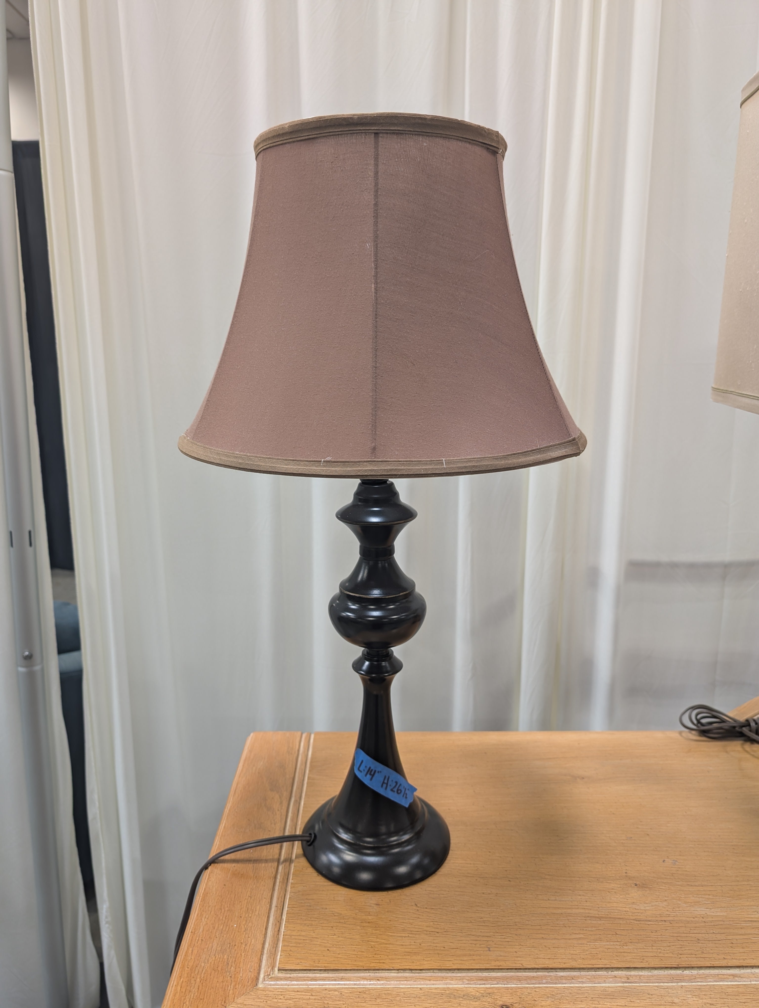 Traditional Black Metal Table Lamp with Brown Shade