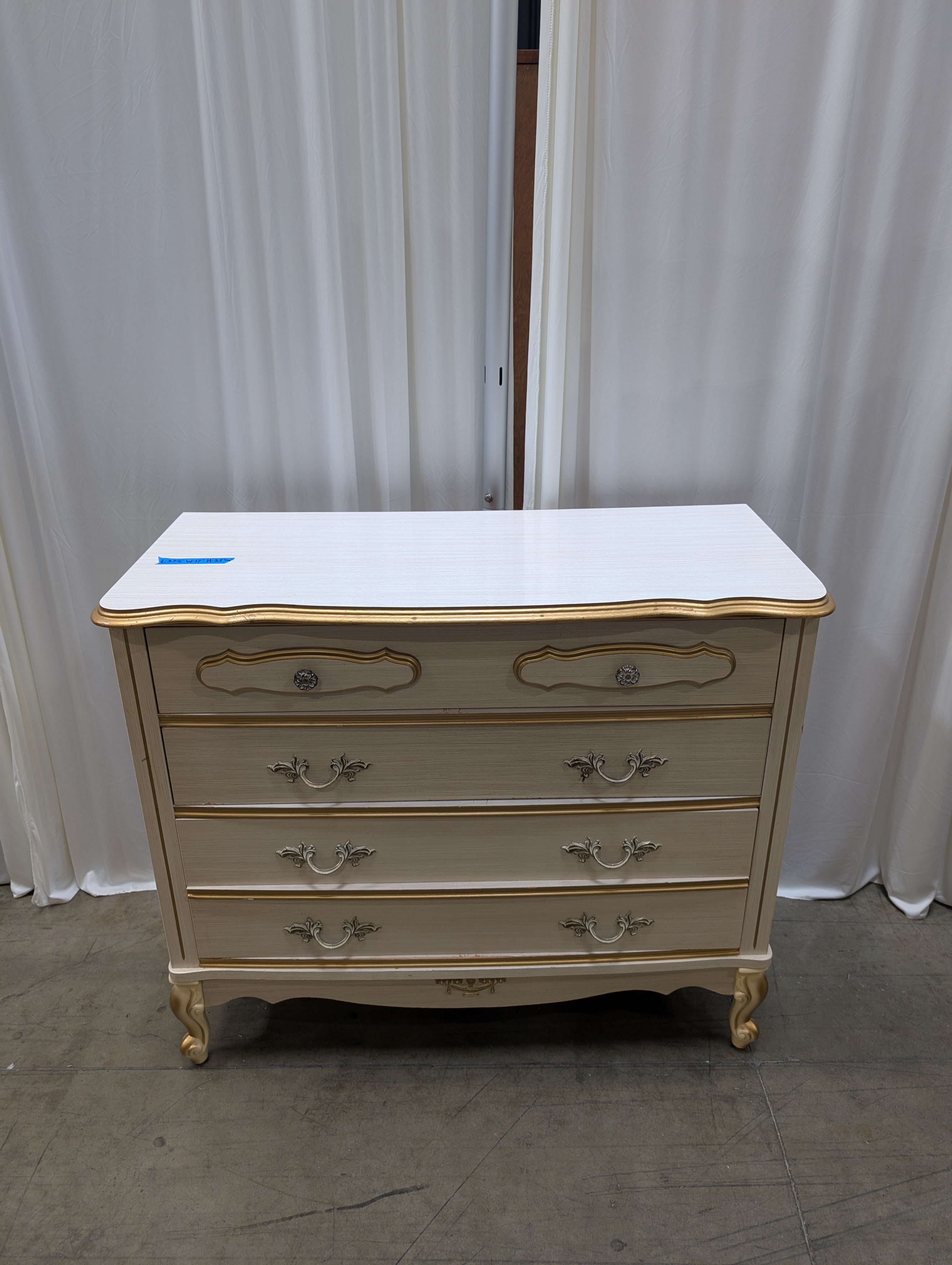 French Provincial Cream Wood Dresser with Gold Trim