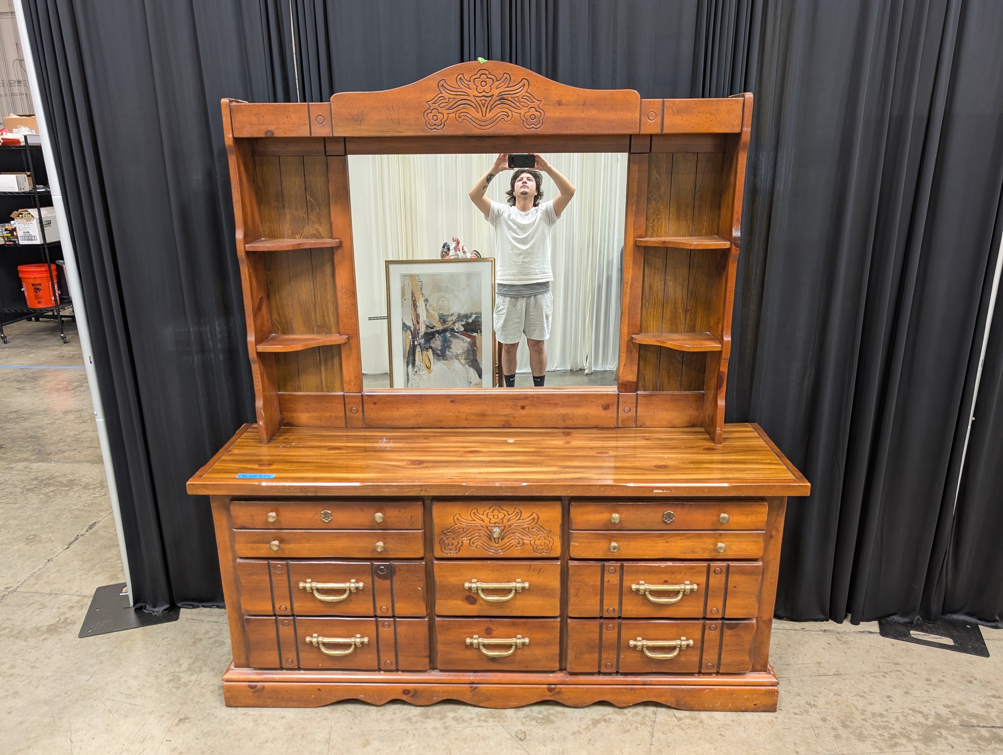 Traditional Carved Wood Dresser with Mirror