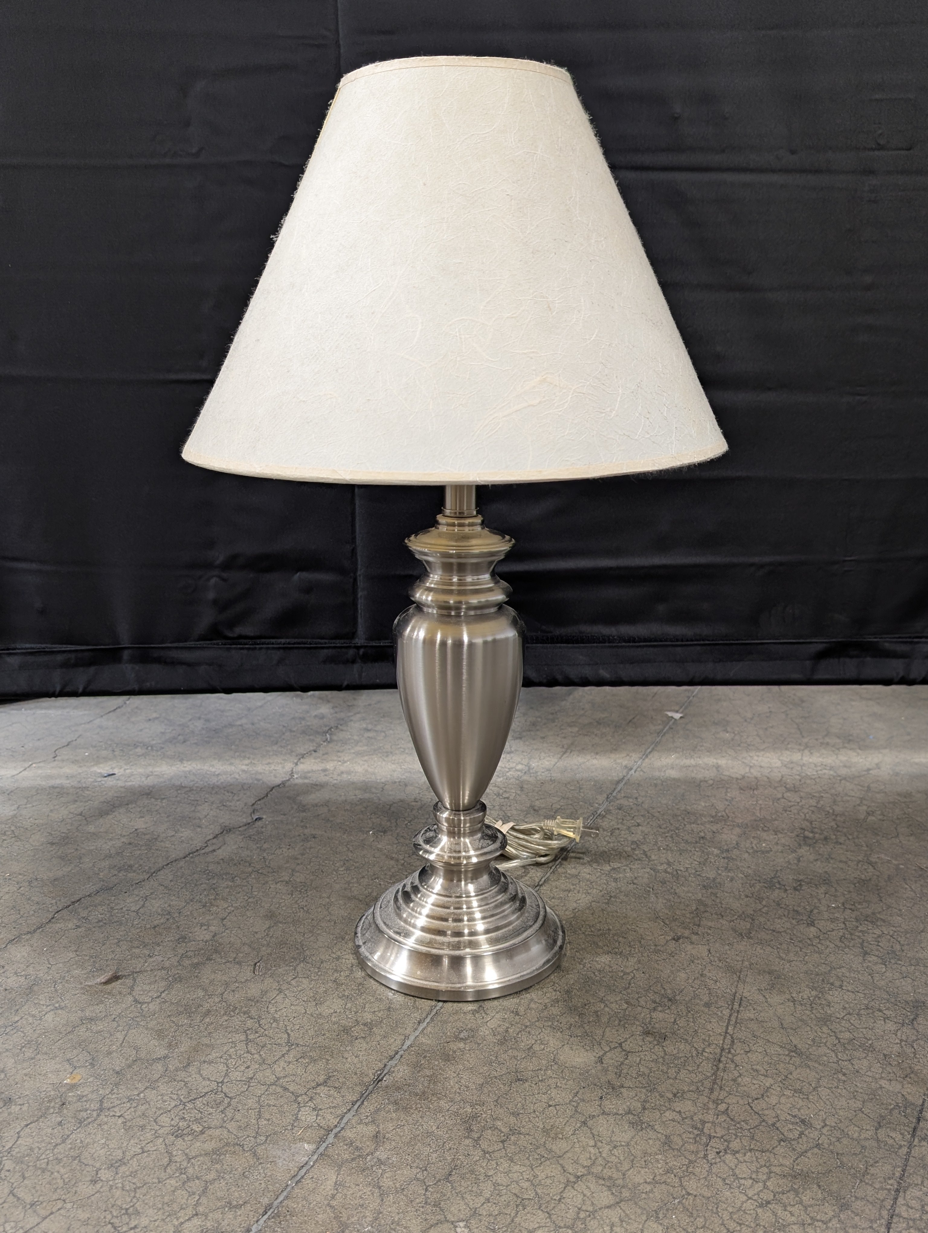 Brushed Silver Tone Table Lamp with Conical Fabric Shade
