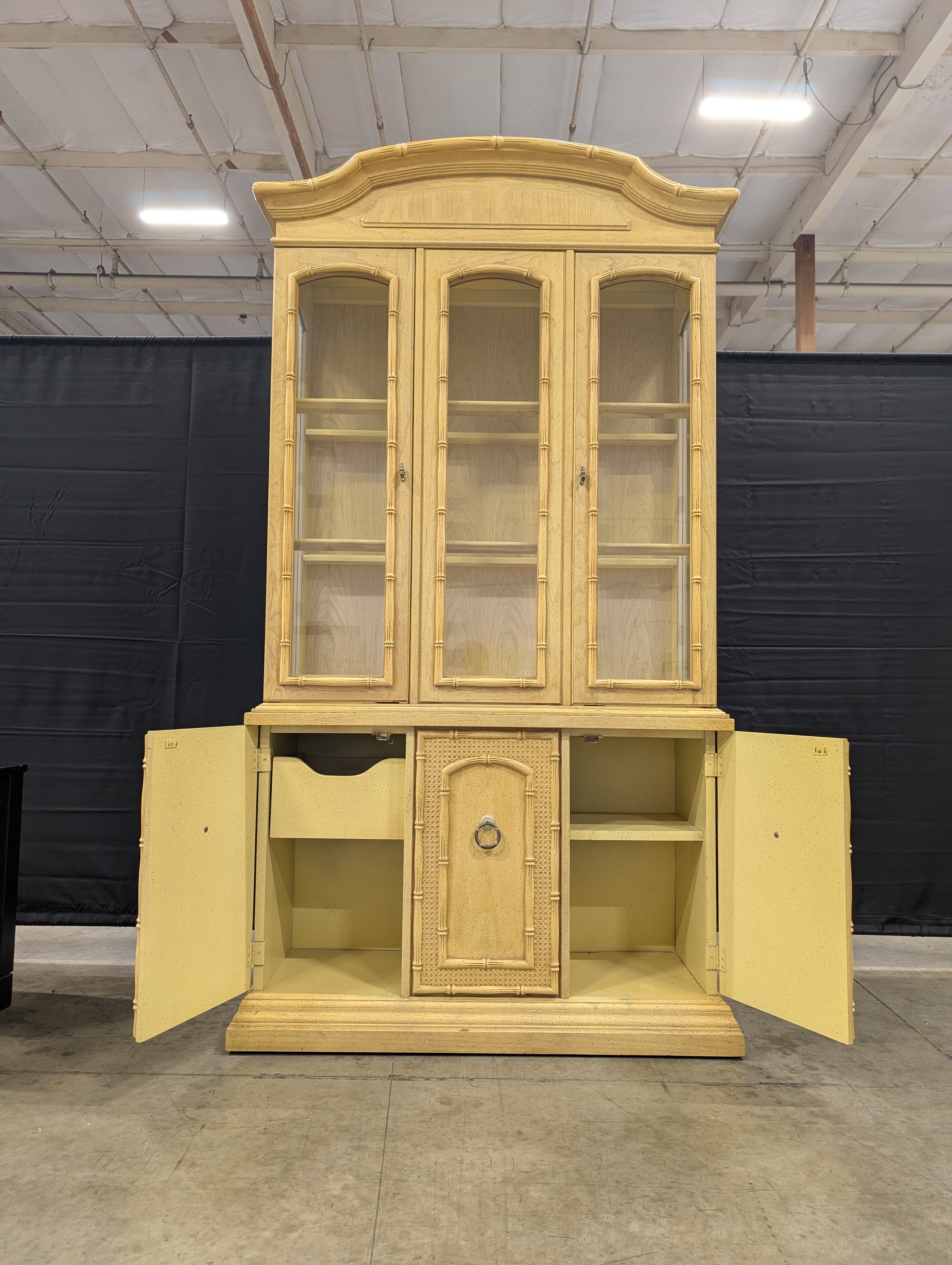 Vintage Chinoiserie Style Display Cabinet with Bamboo Detailing