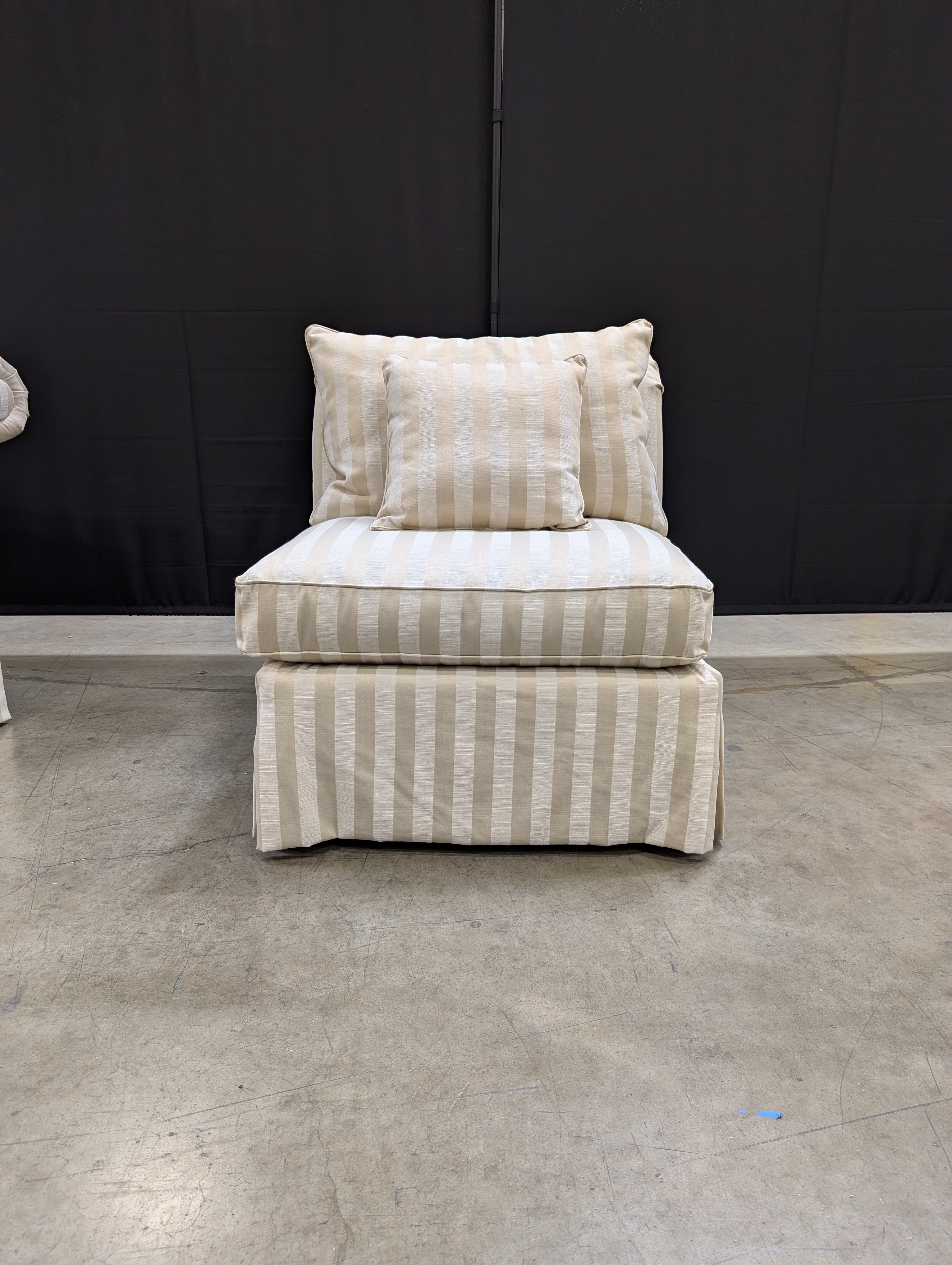 Cream and Beige Striped Upholstered Armless Accent Chair