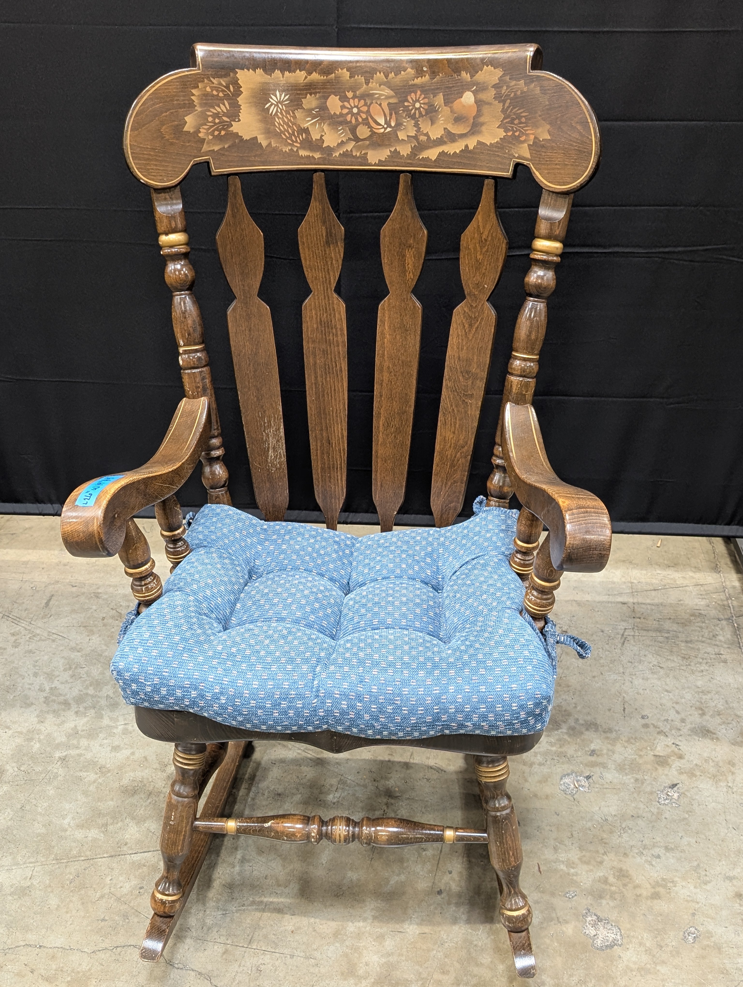 Vintage Hand-Painted Wooden Rocking Chair with Fruit Motif