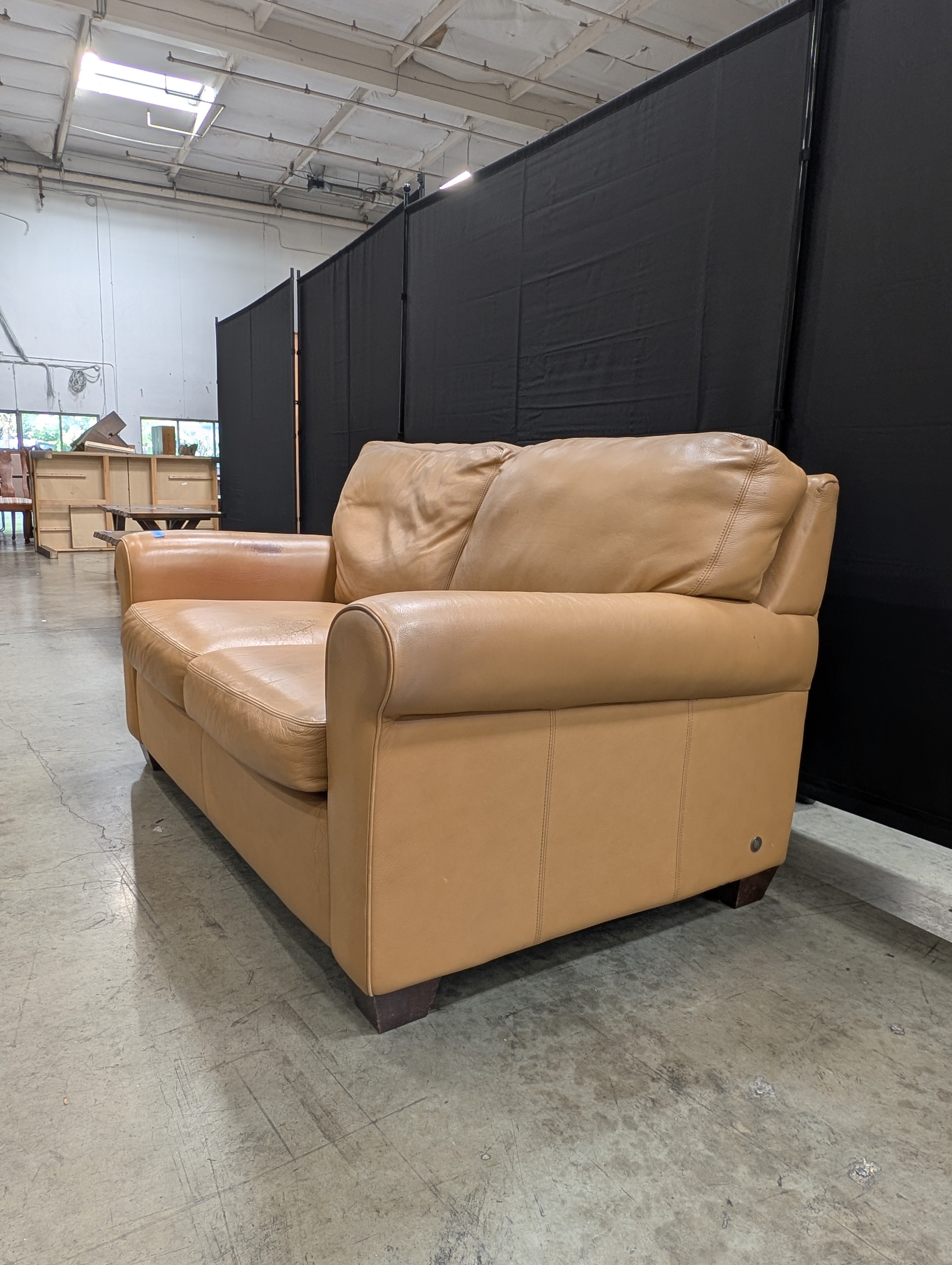 Compact Two-Seater Tan Leather Sofa