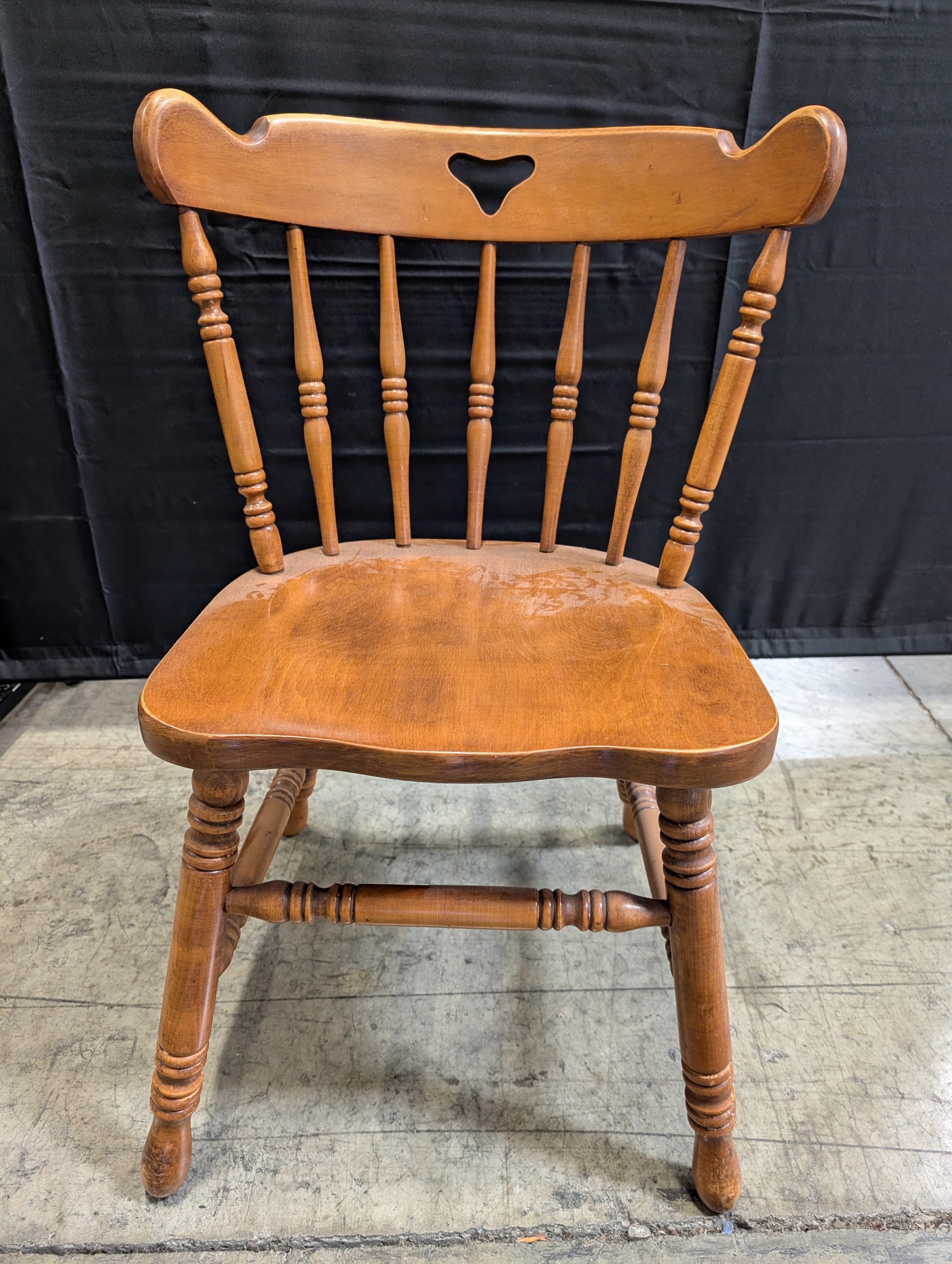 Rustic Wooden Spindle Back Chair with Heart Cutout