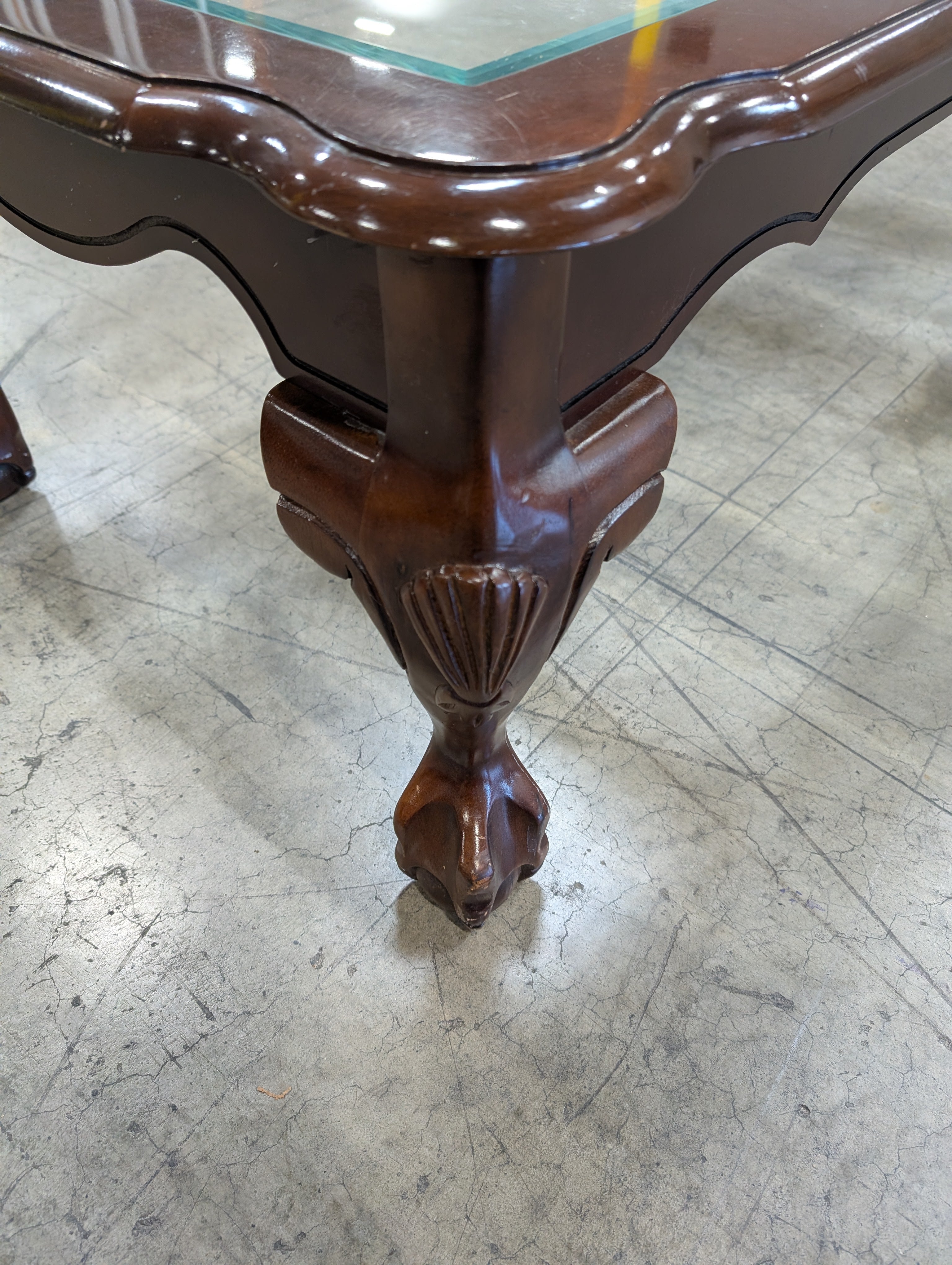 Dark Wood Rectangular Coffee Table with Three Glass Panels