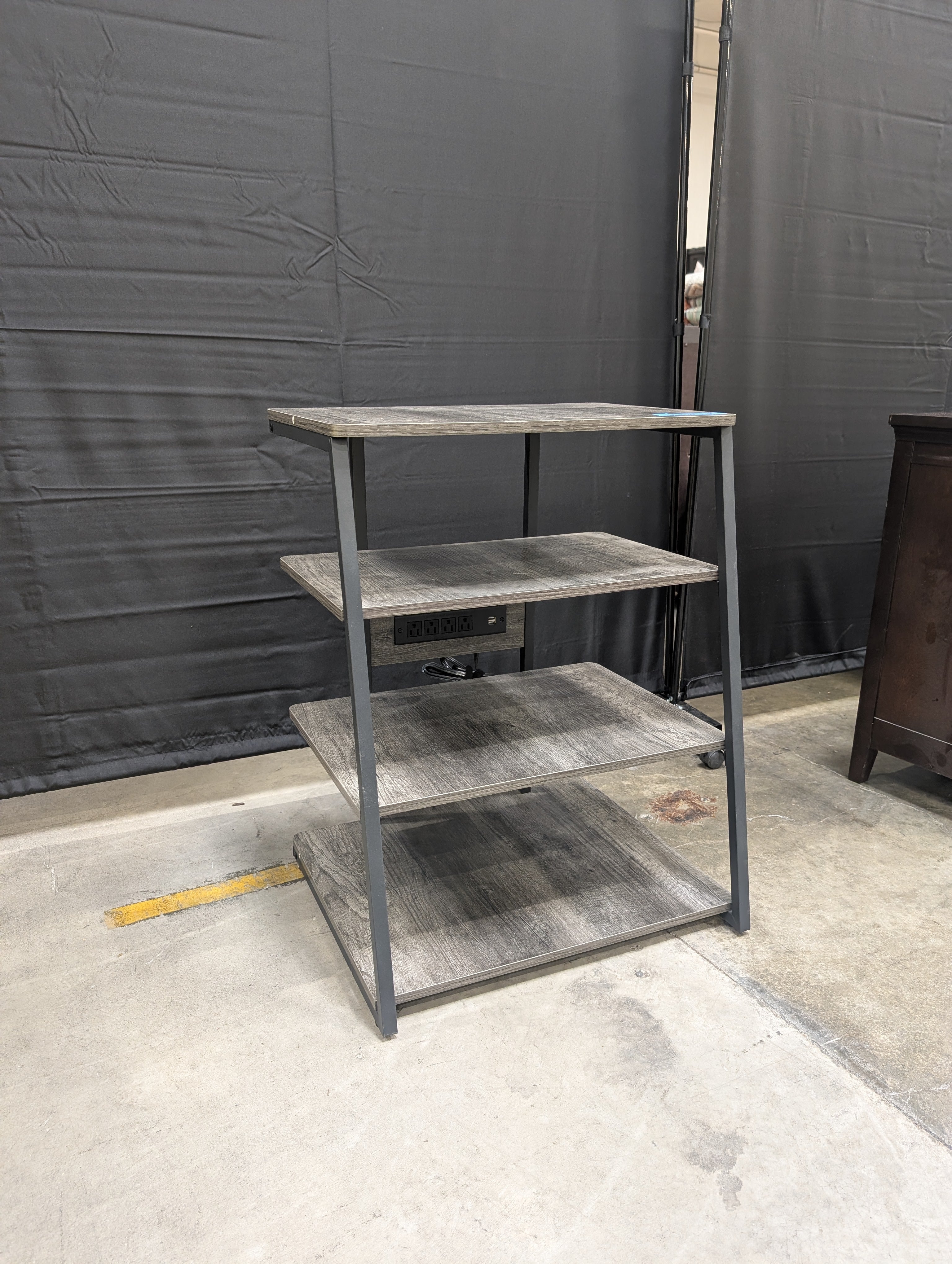 Four-Tier Gray Wood Grain Bookcase with Metal Frame