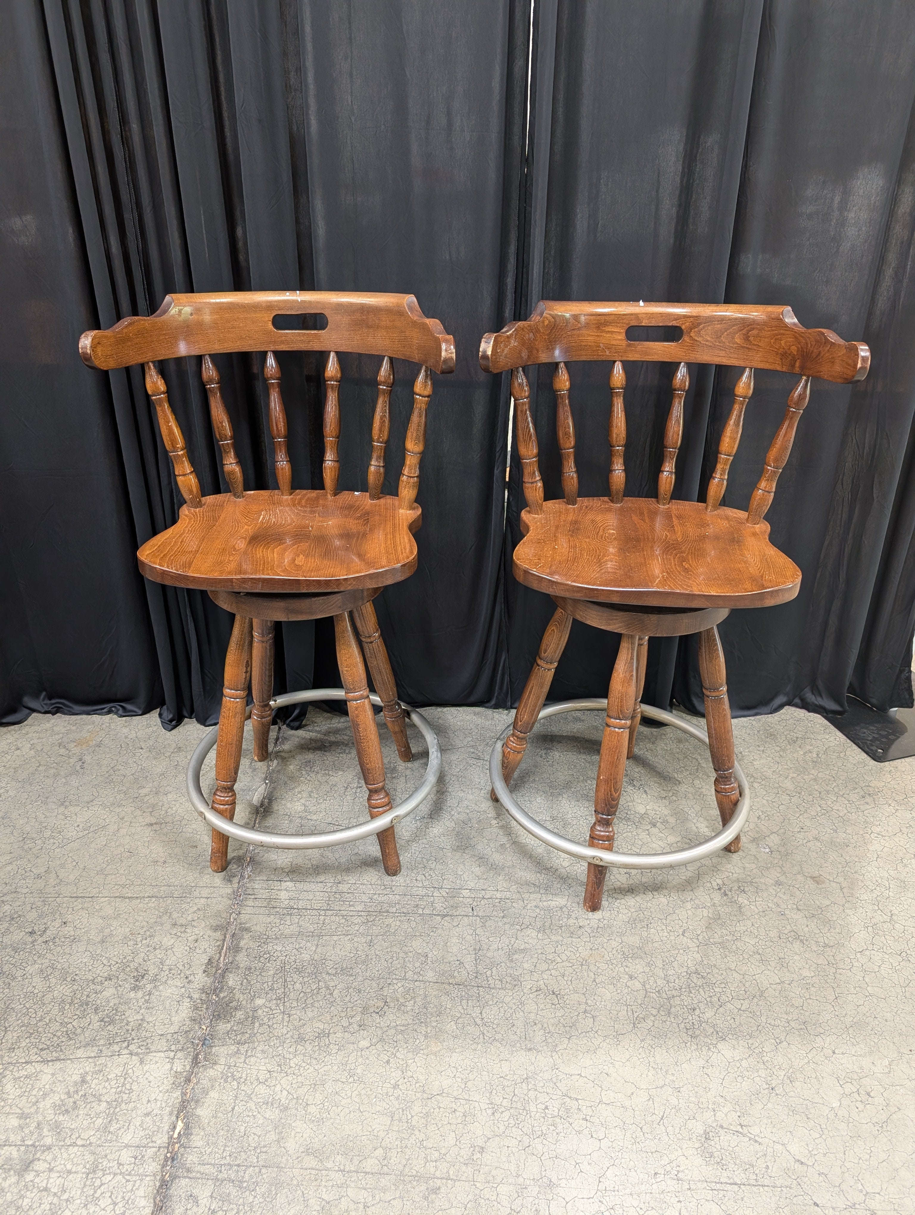Two Windsor Swivel Bar Stools in Wood