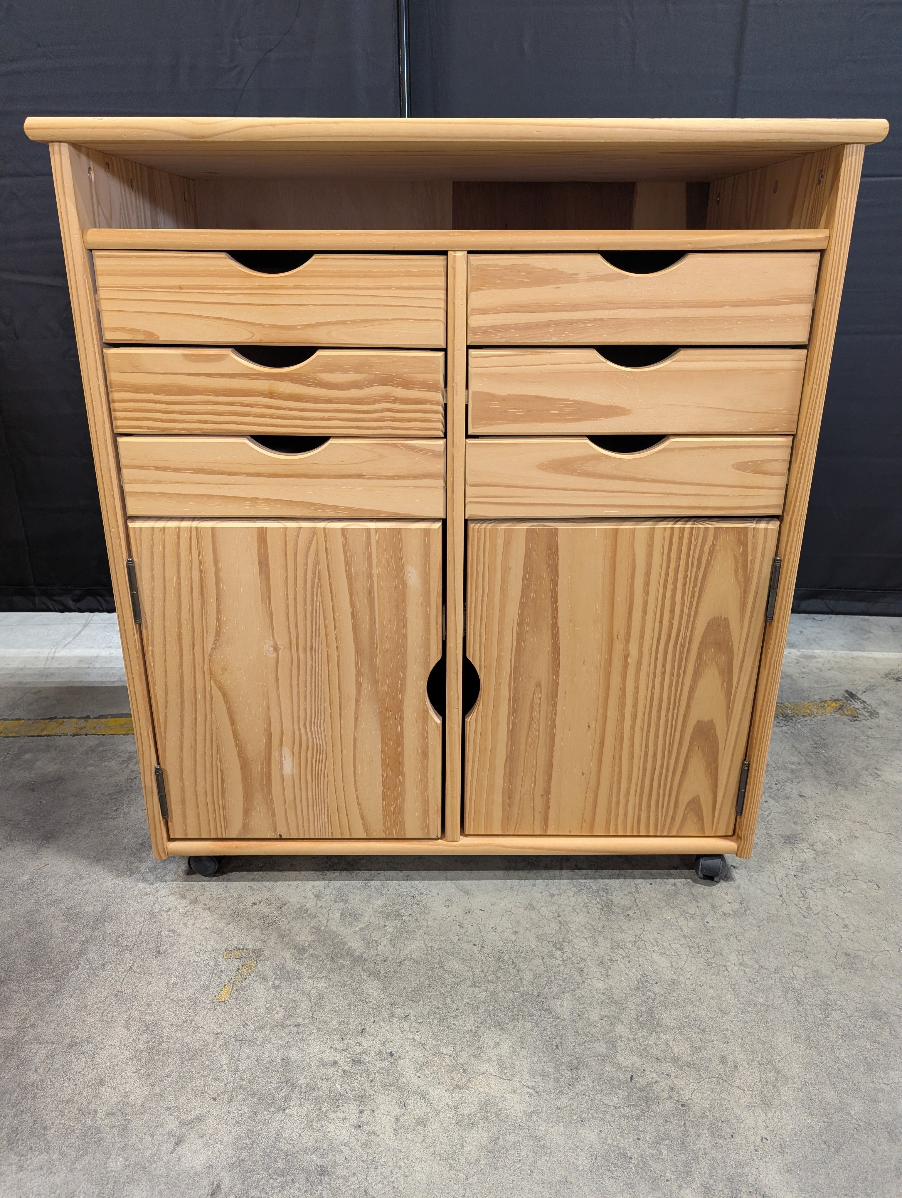 Natural Pine Wood Rolling Storage Cabinet