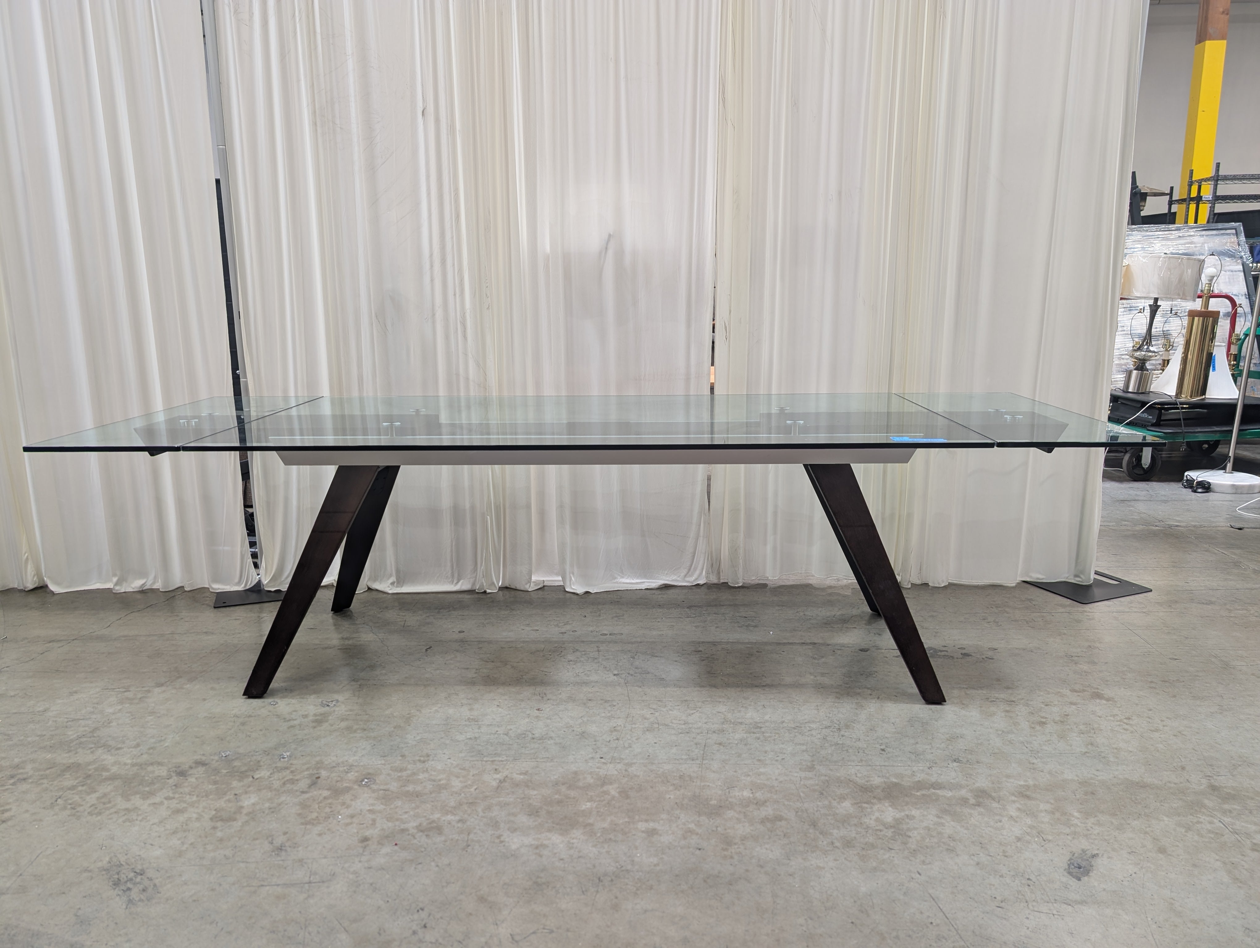 Smoked Glass Extending Dining Table in Dark Wood