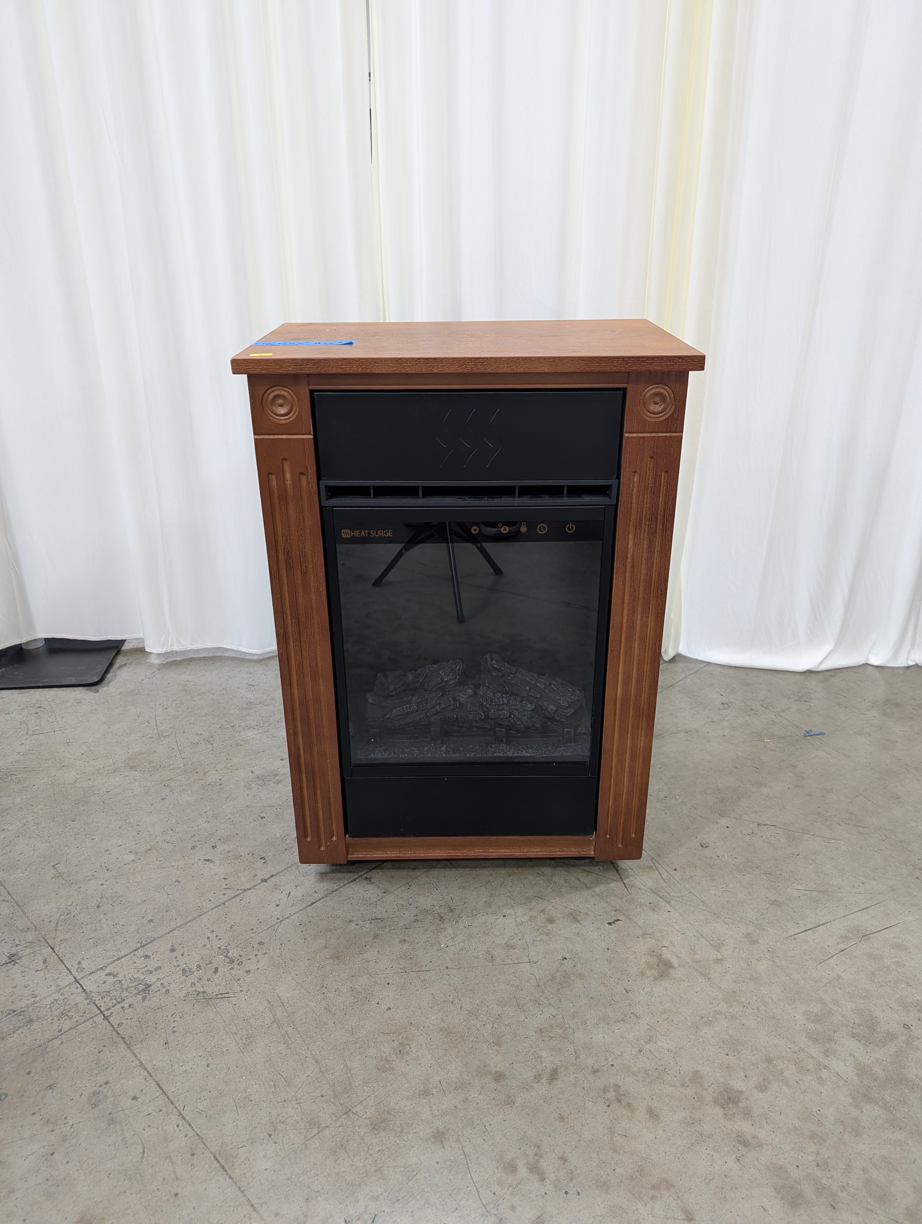 Compact Freestanding Electric Fireplace with Dark Wood Mantel