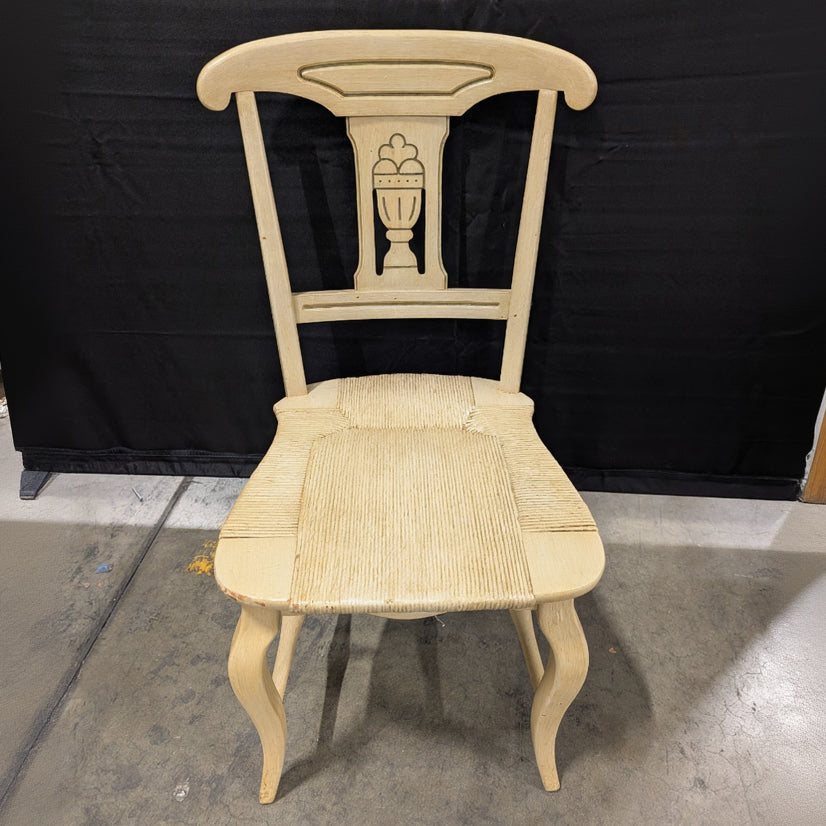 Carved Wood Dining Chair with Woven Rush Seat