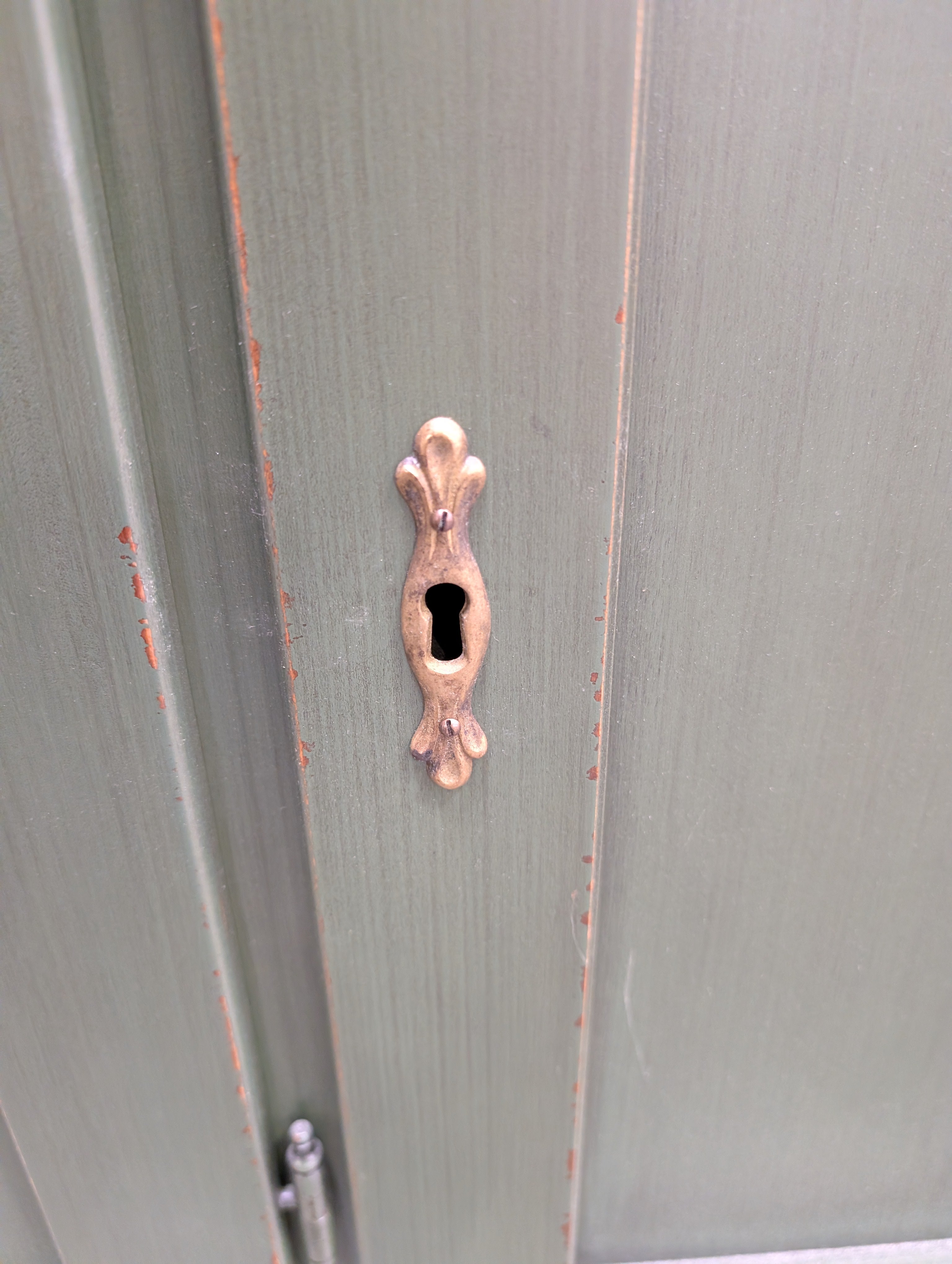 Rustic Dark Green Ballard Designs Buffet Cabinet with Wood Top