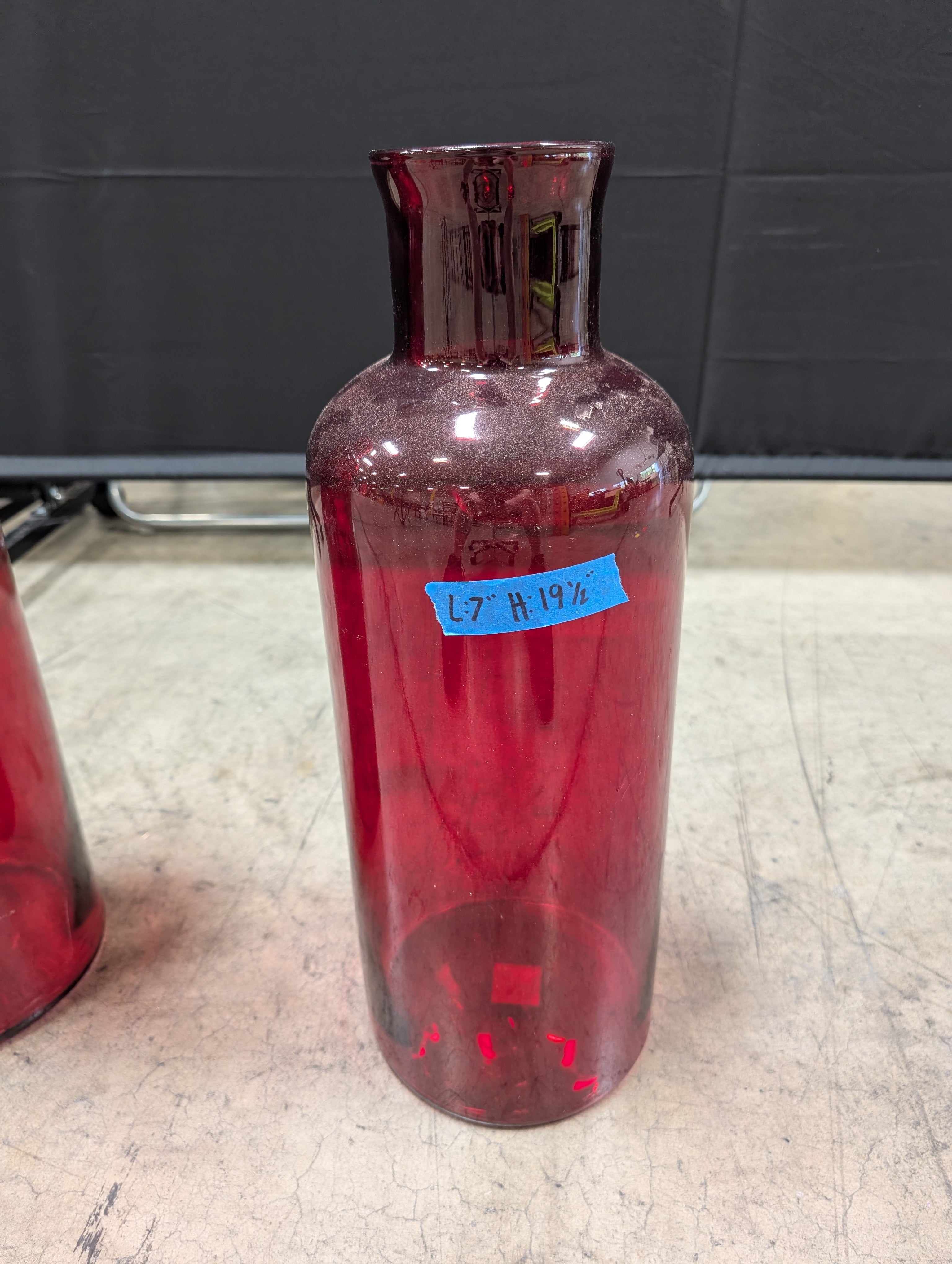 Tall Burgundy Glass Vase with Flared Neck