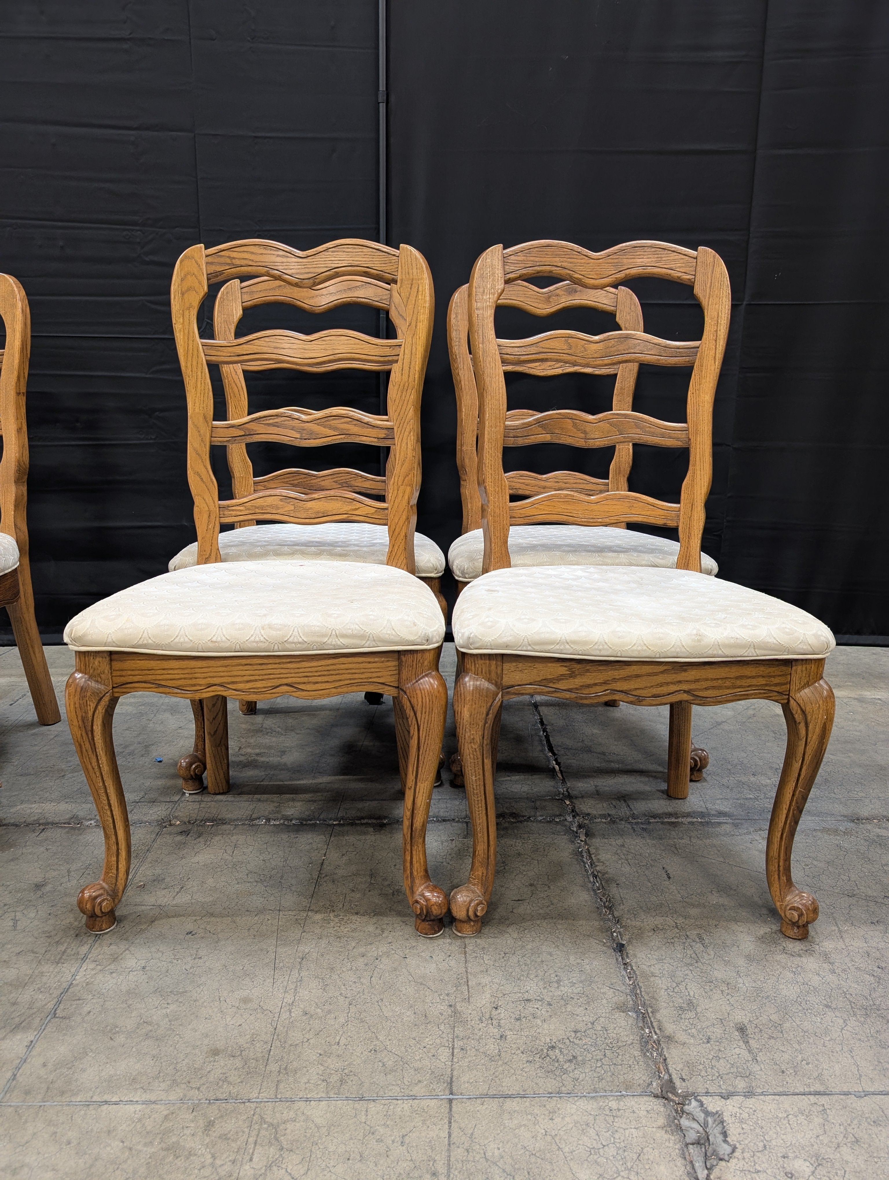 Set of Four Traditional Scalloped Back Wood Dining Chairs,