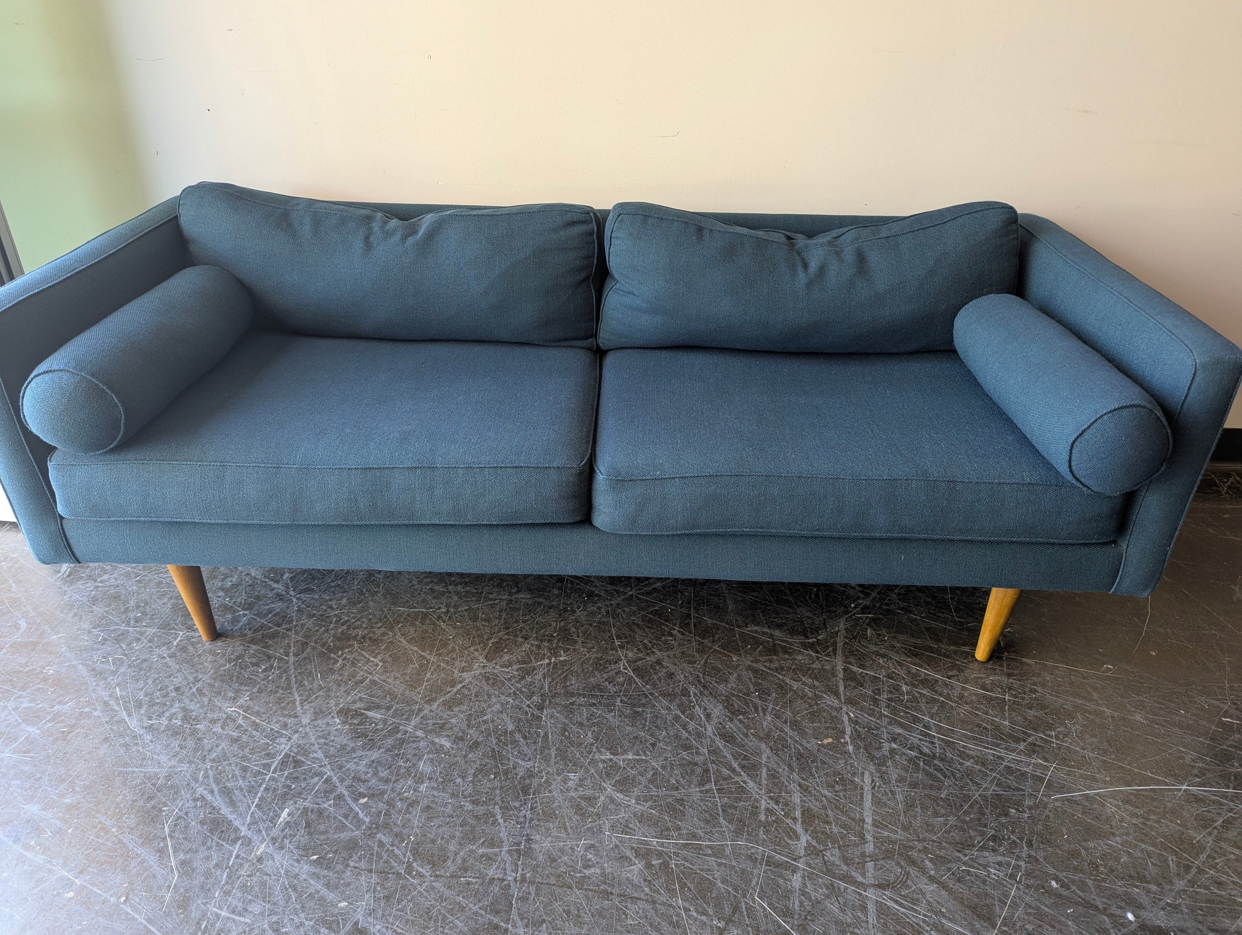 Dark Teal Couch With Tapered Legs