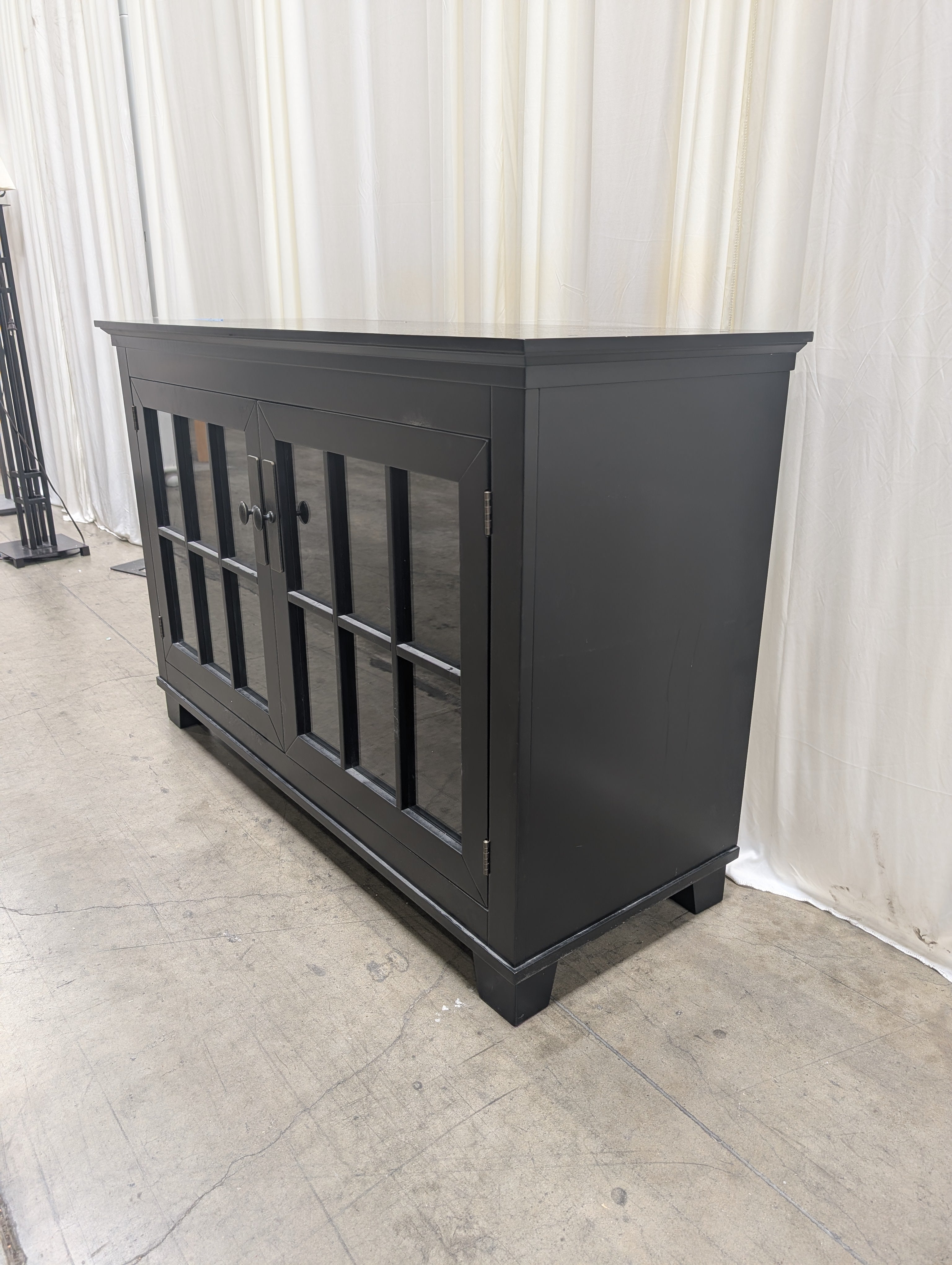 Black Wood TV Stand with Glass Doors