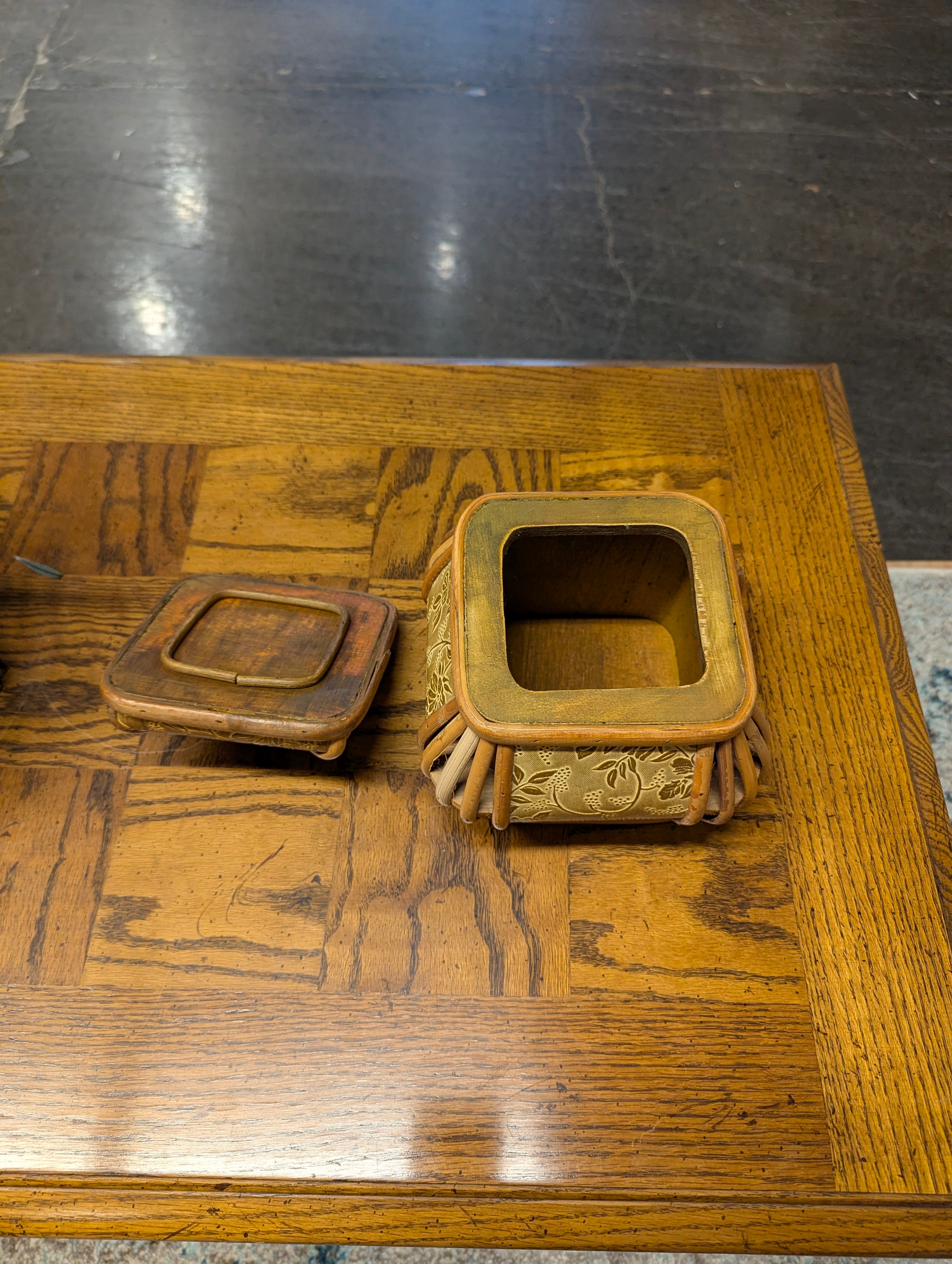 Decorative Embossed Faux Leather and Rattan Box