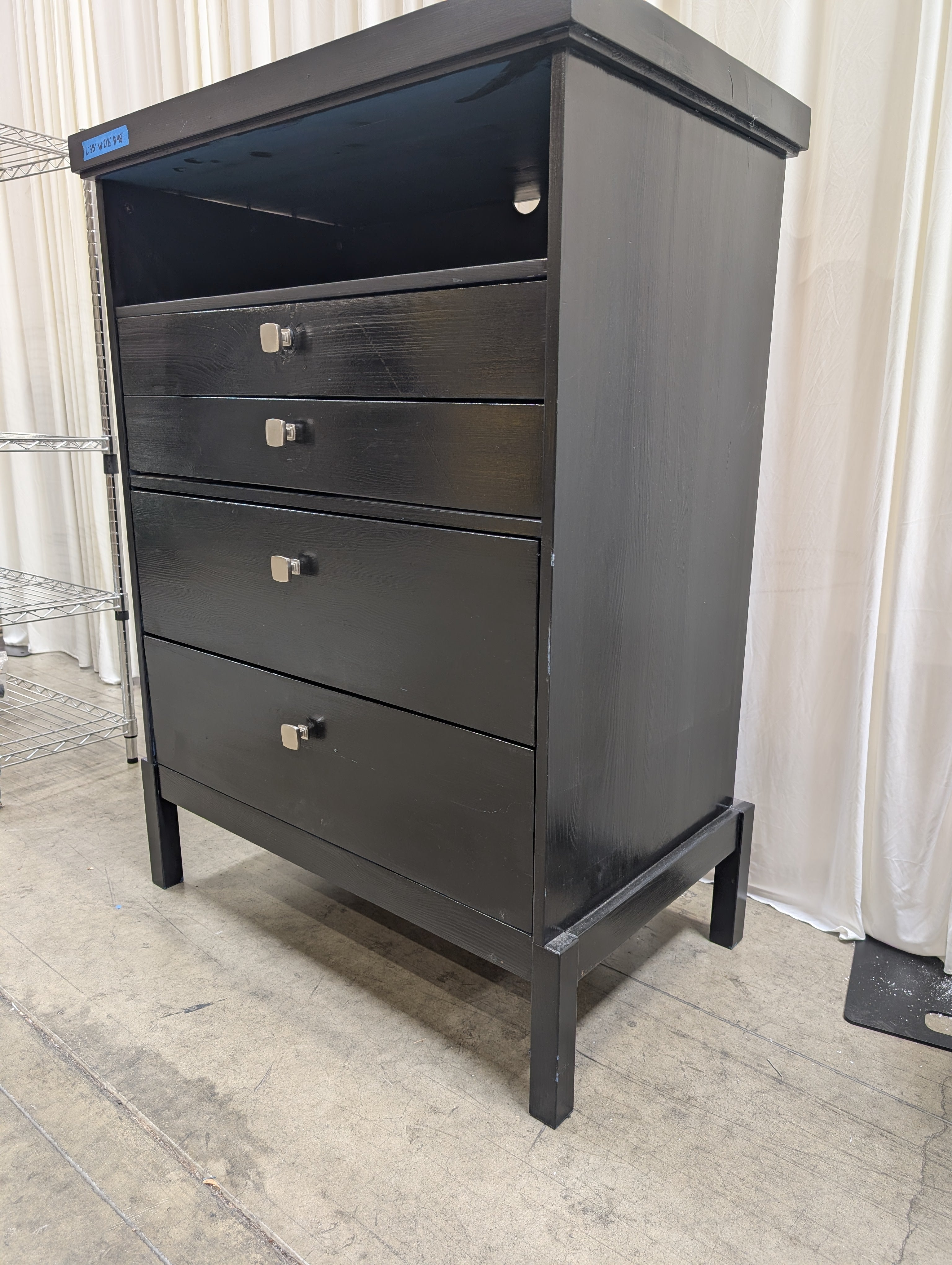 Contemporary Black Wood Four-Drawer Dresser