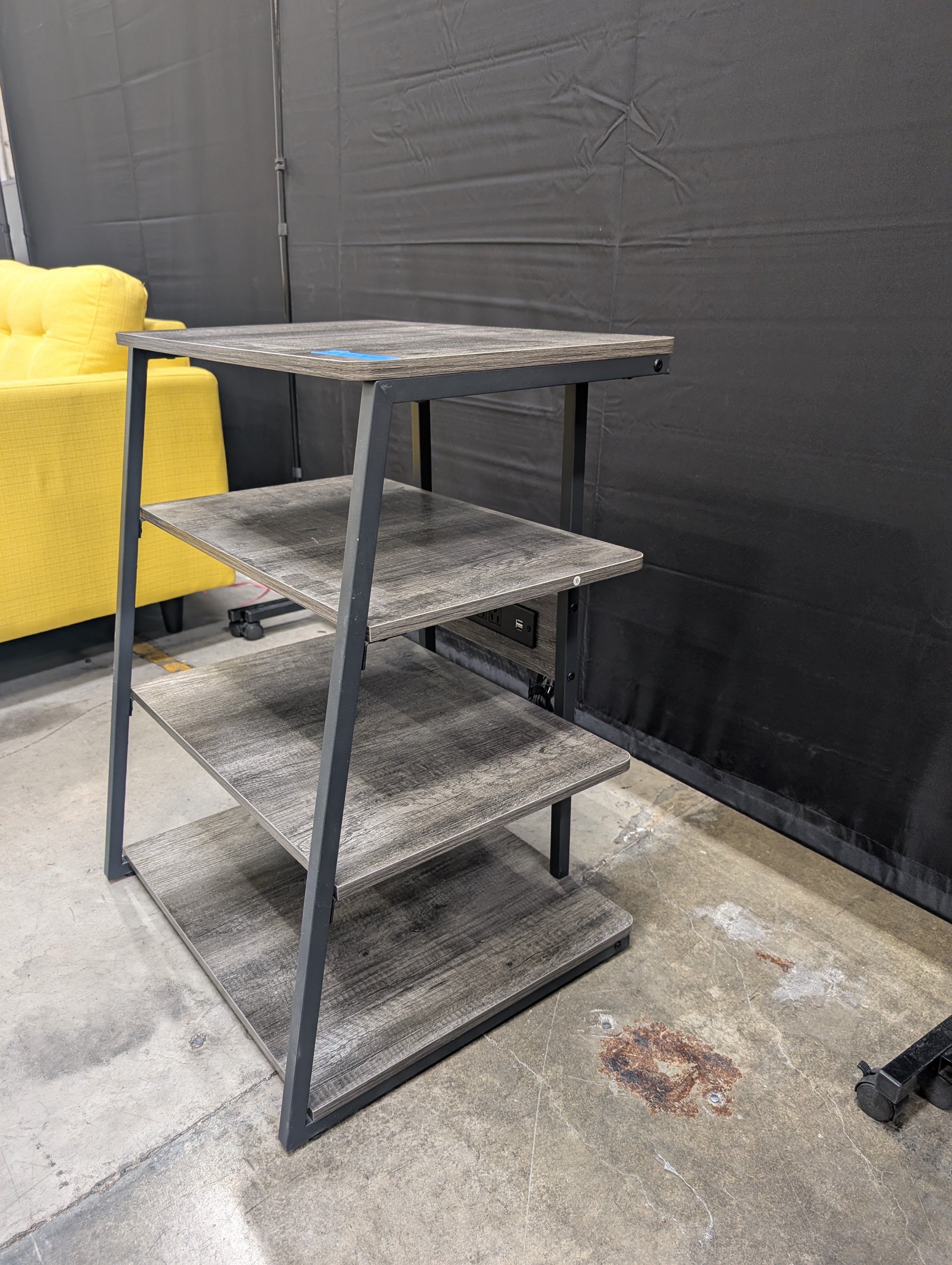 Four-Tier Gray Wood Grain Bookcase with Metal Frame