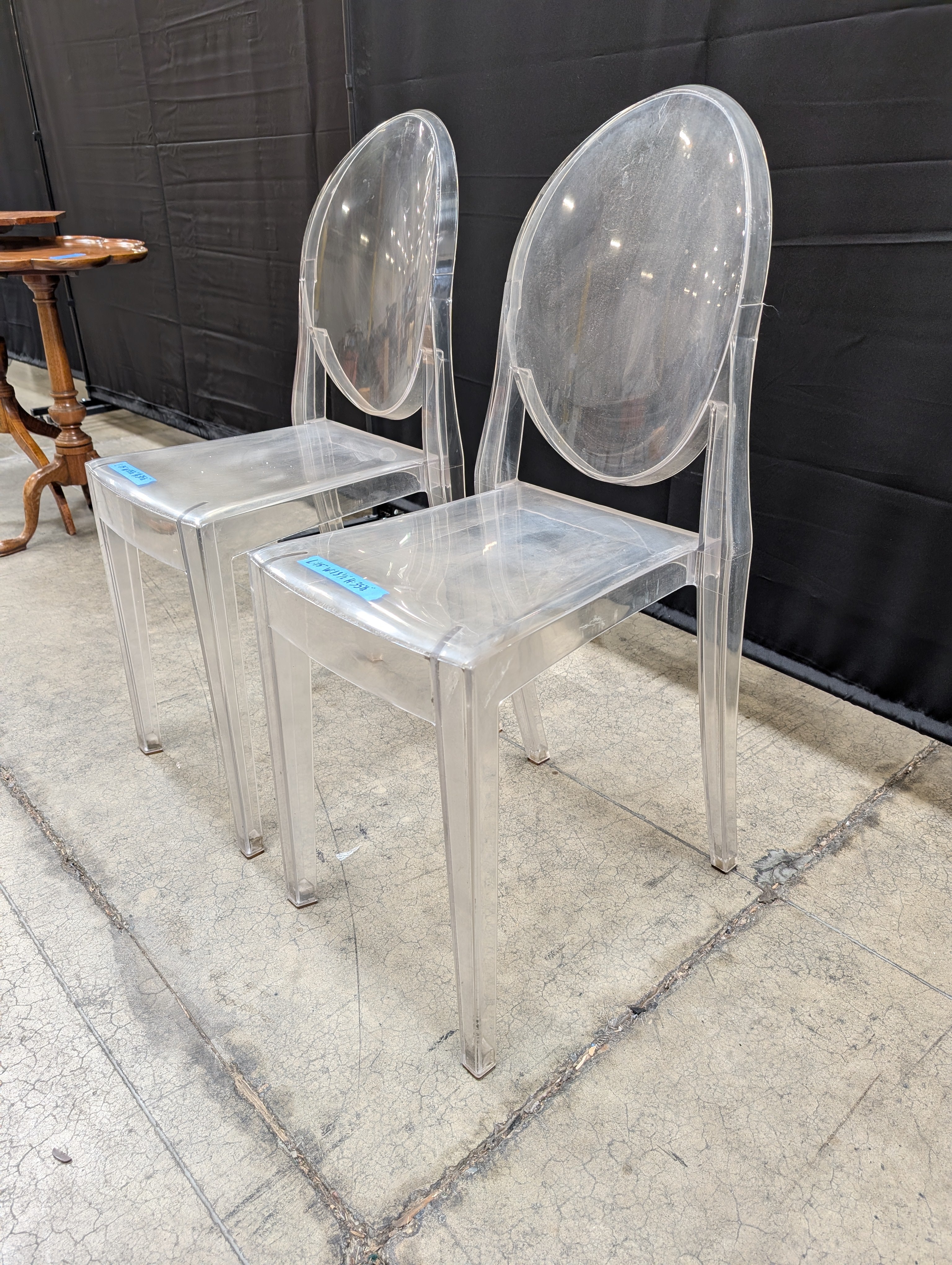 Pair of Clear Polycarbonate Oval-Back Dining Chair