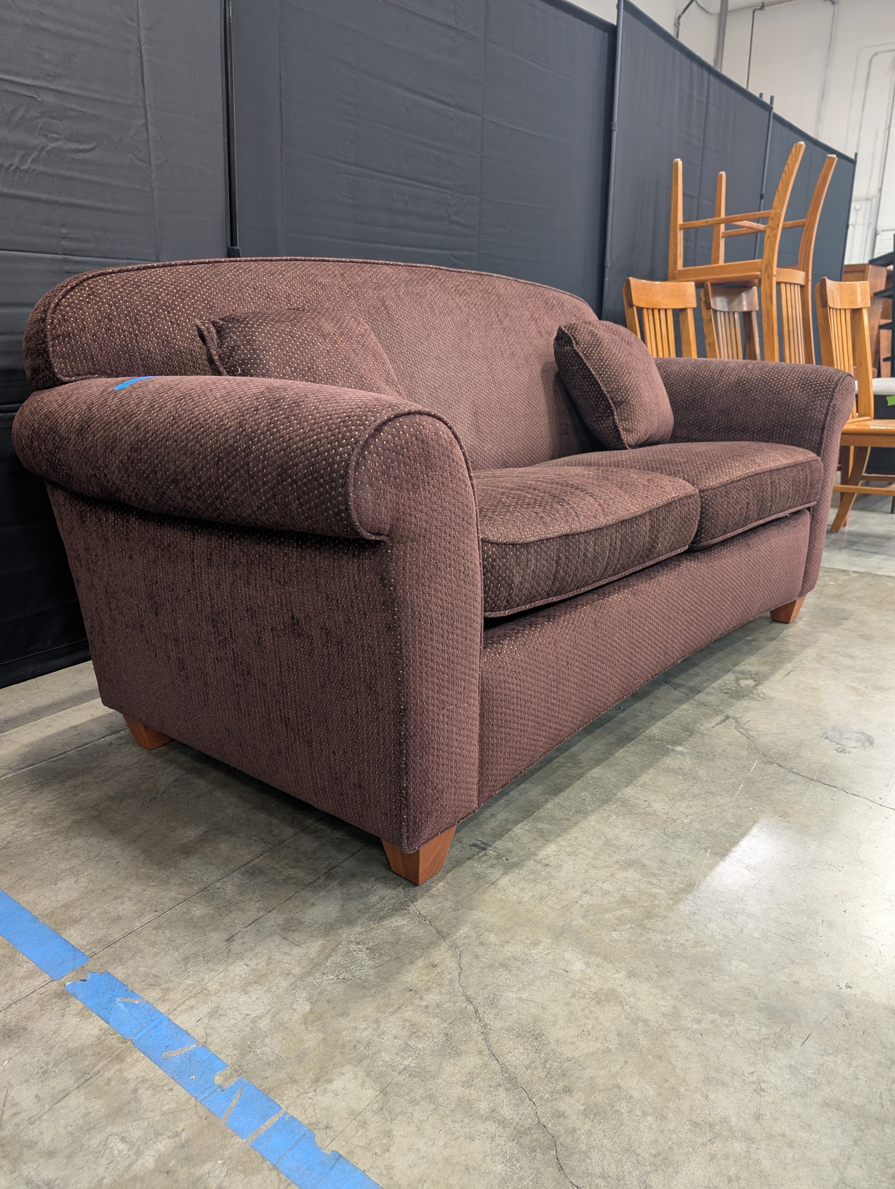 Dark Brown Textured Fabric Rolled Arm Couch