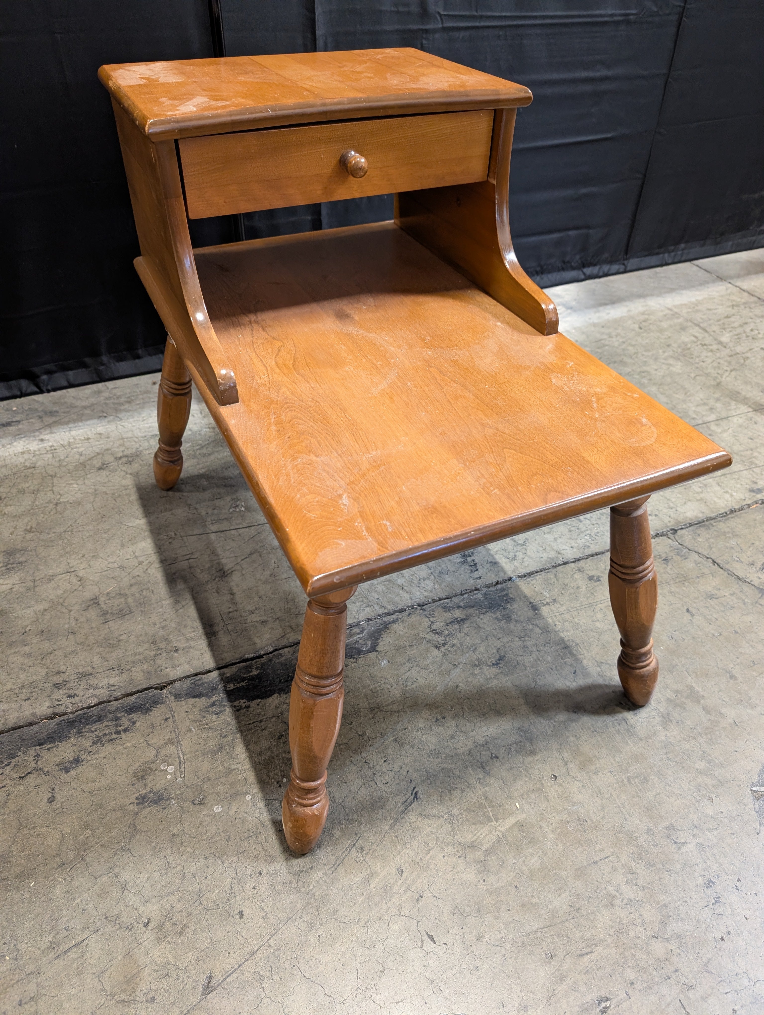 Honey-Toned Wood End Table with Drawer and Shelf