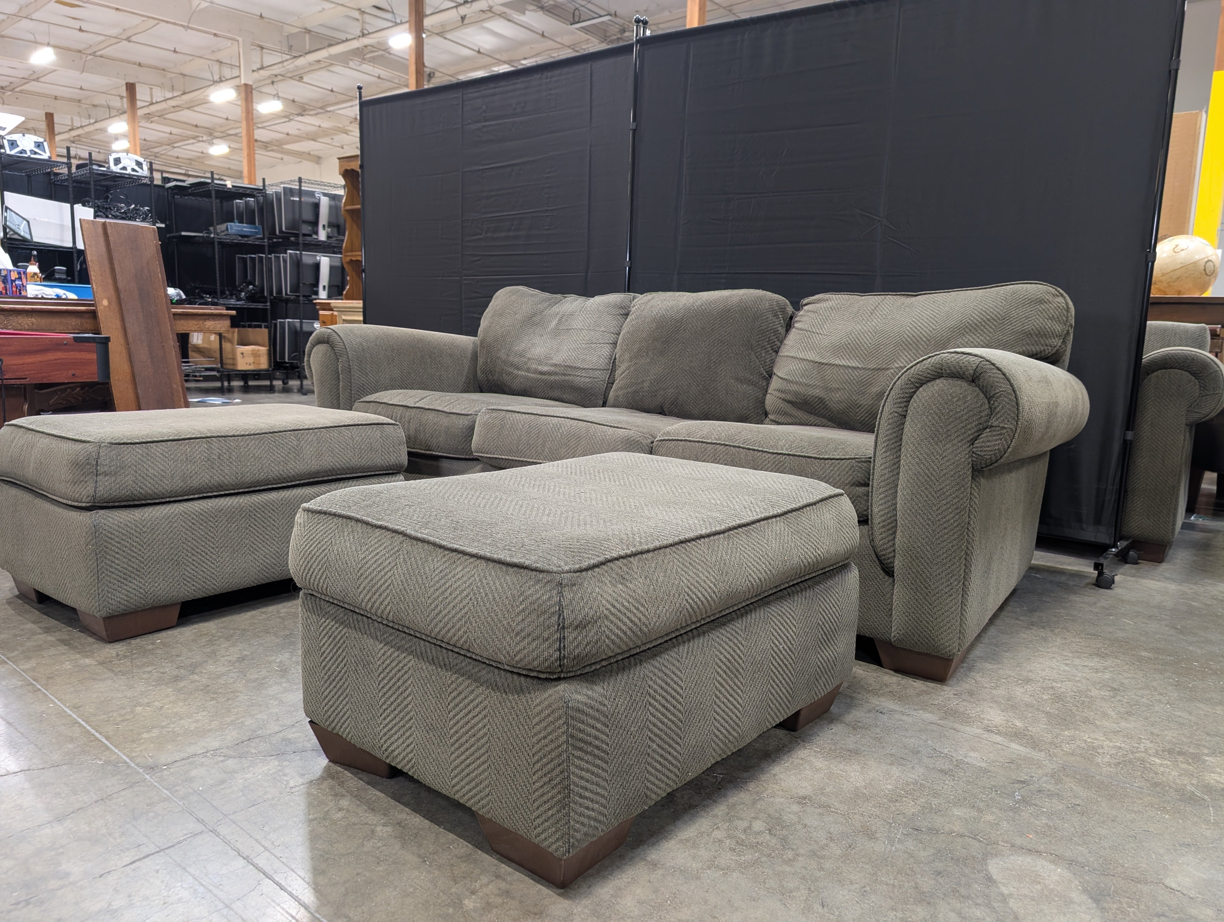 Three-Seater Bauhaus Sofa with Two Matching Ottomans