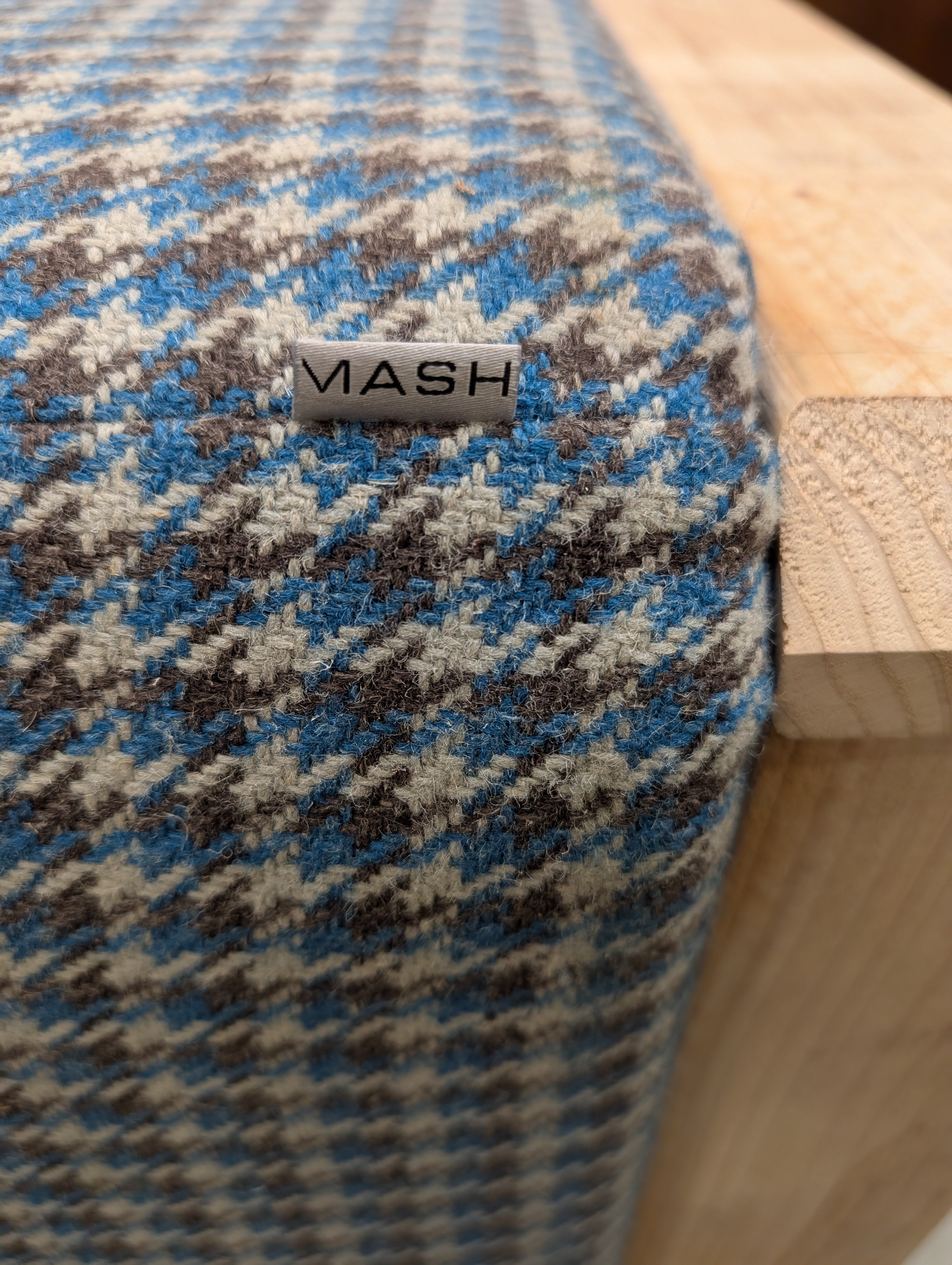 Big Patterned Upholstered Ottoman with Wooden Frame