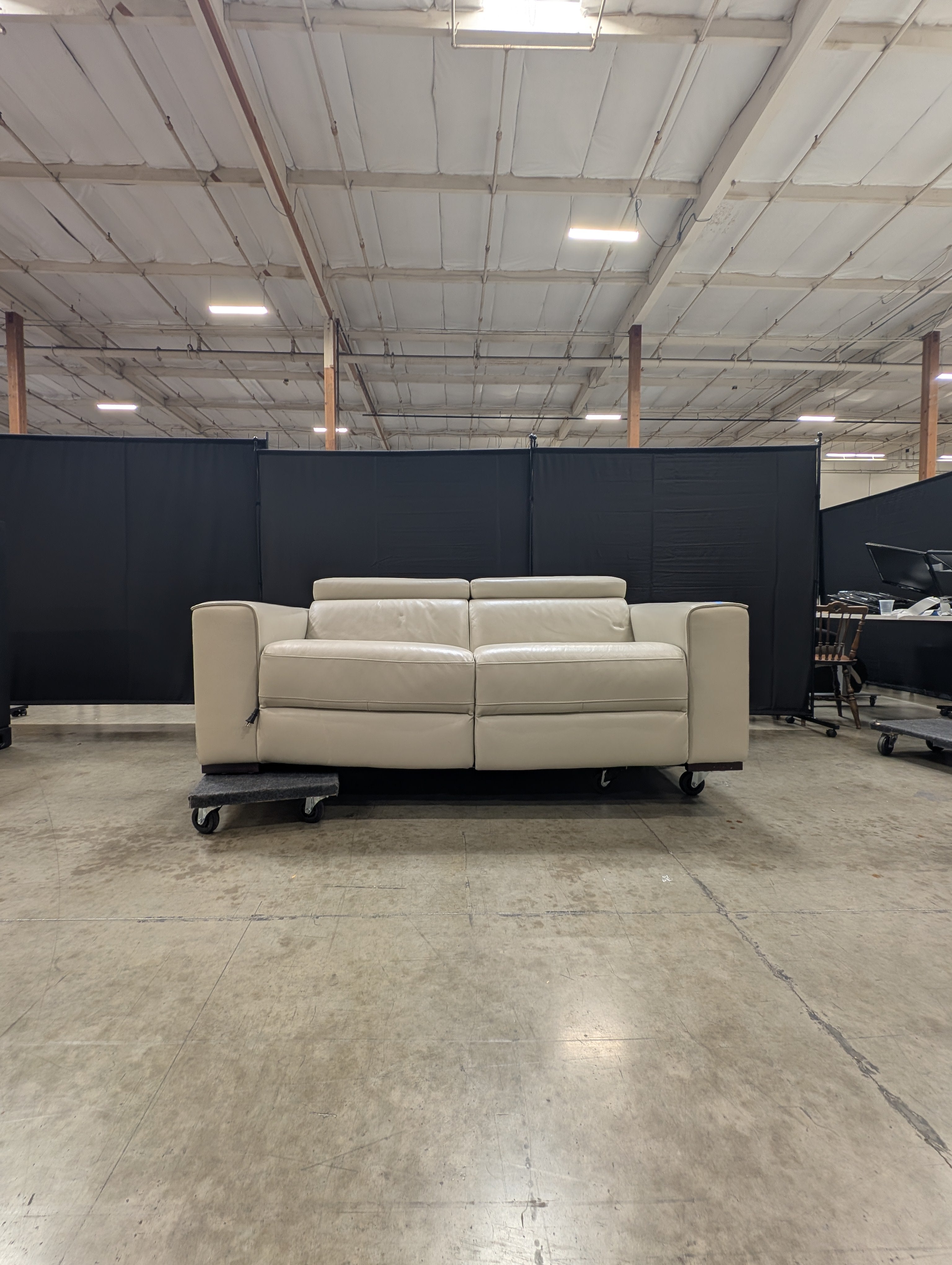 Contemporary Light Taupe Leather Electric Reclining Sofa