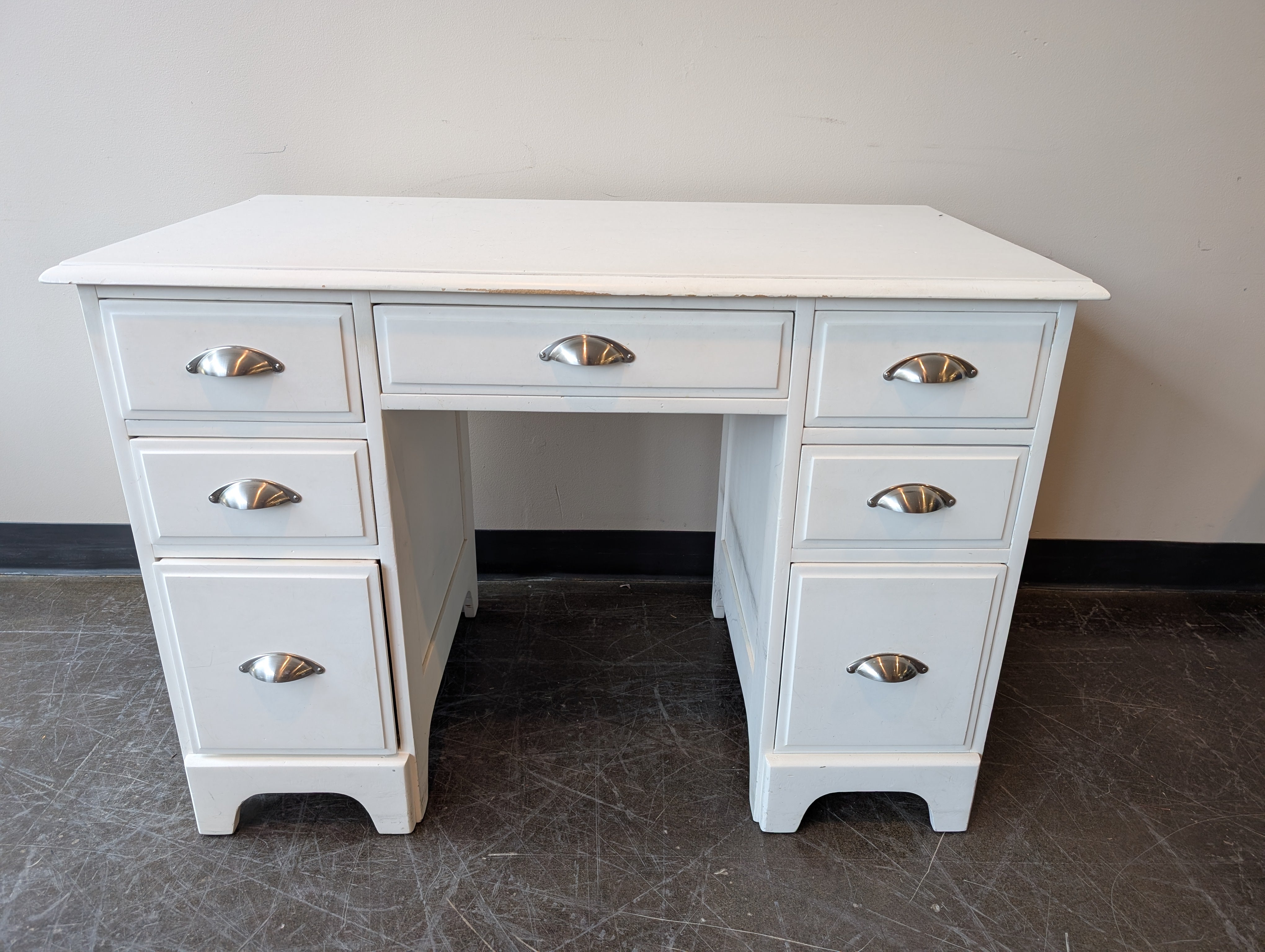 Two-Tone Pedestal Desk with Silver Cup Pulls