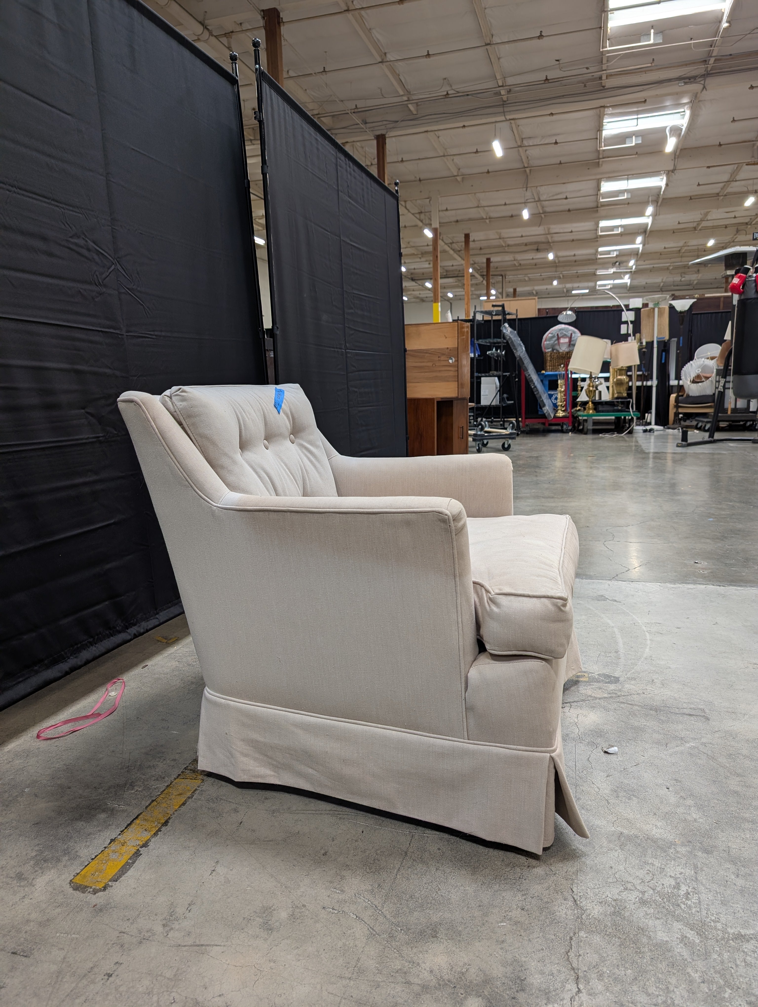 Tufted Beige Fabric Armchair with Rolled Arms