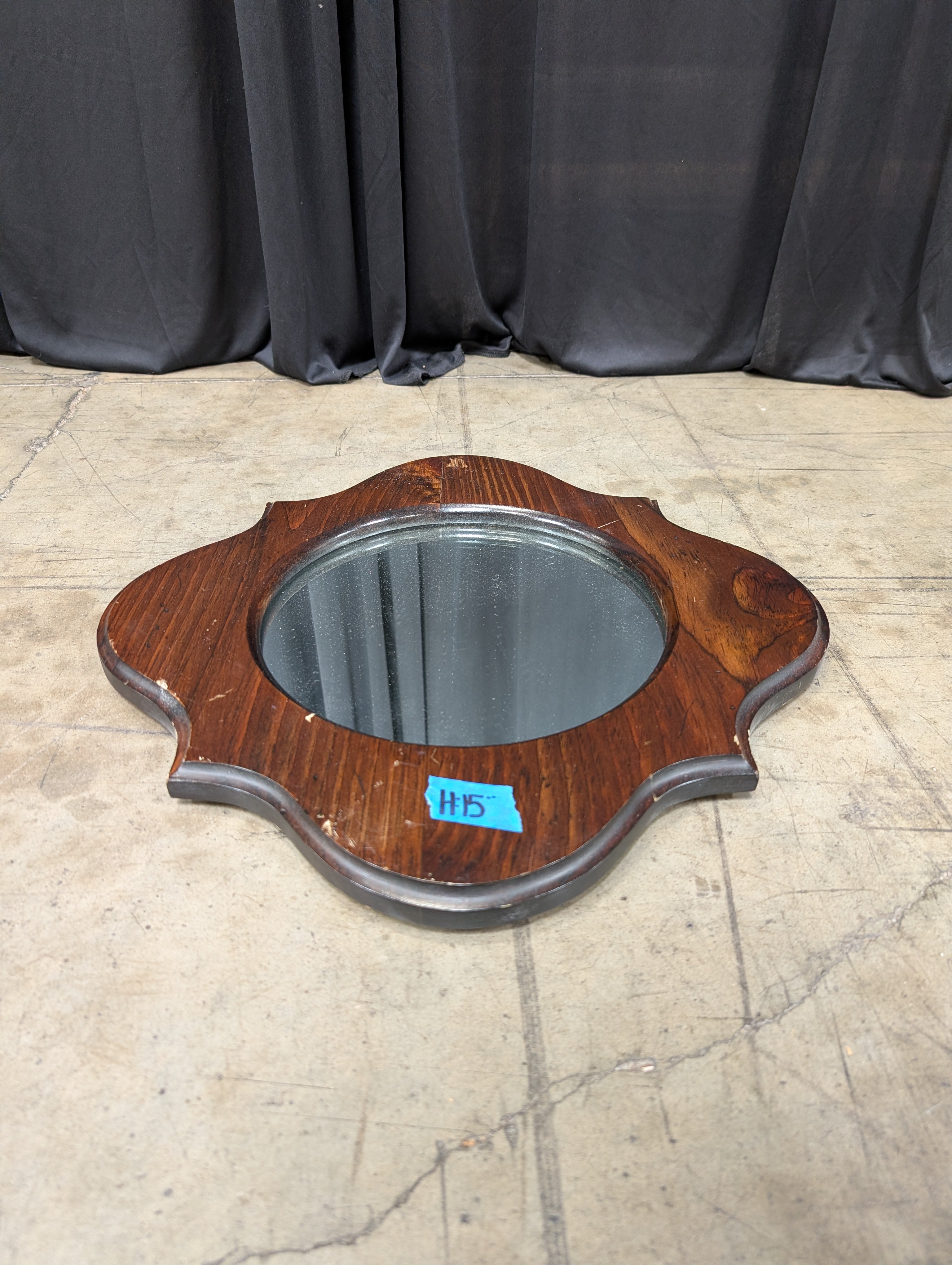 Scalloped Dark Wood Frame Mirror