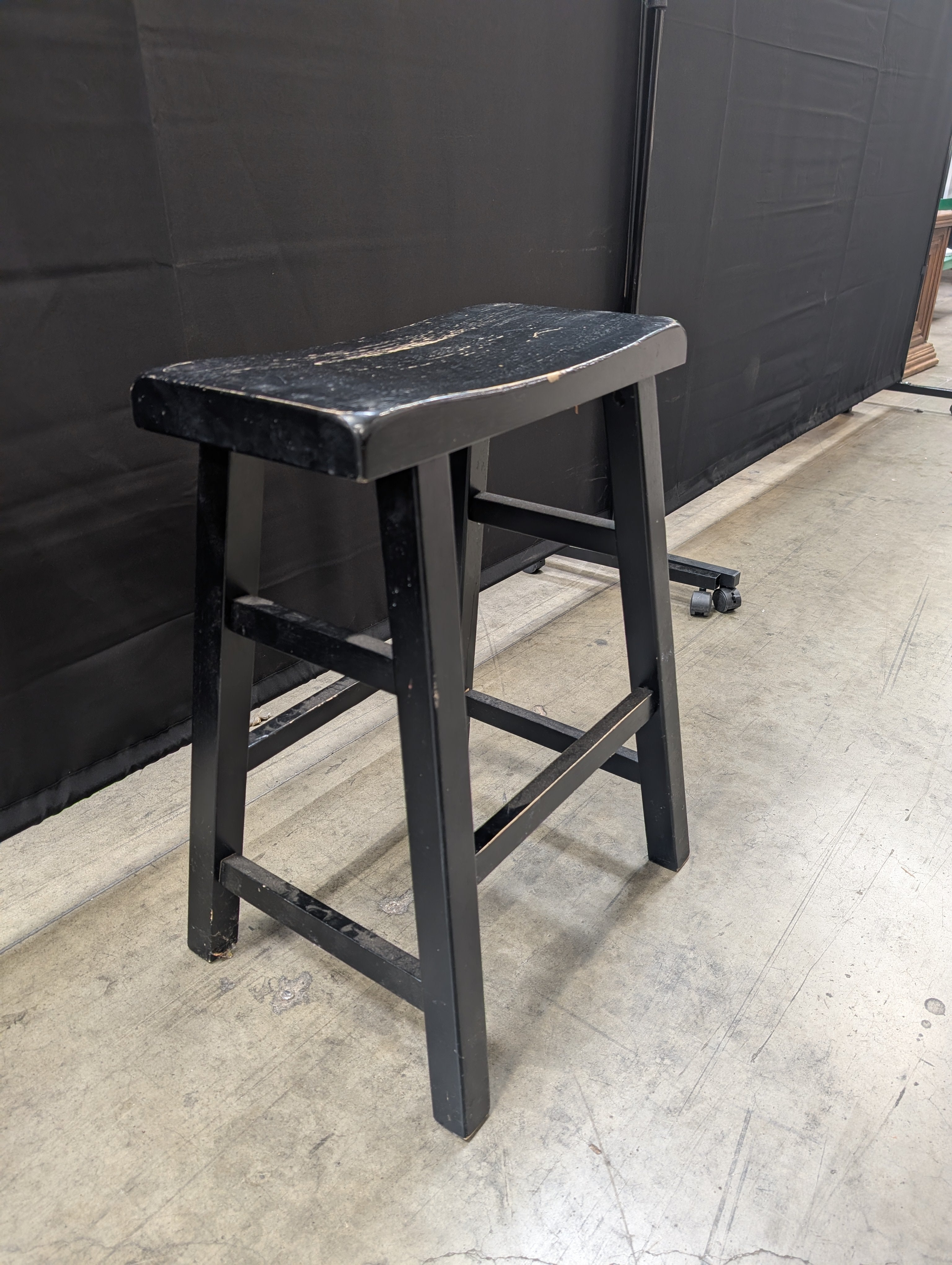 Compact Black Rectangular Wood Stool
