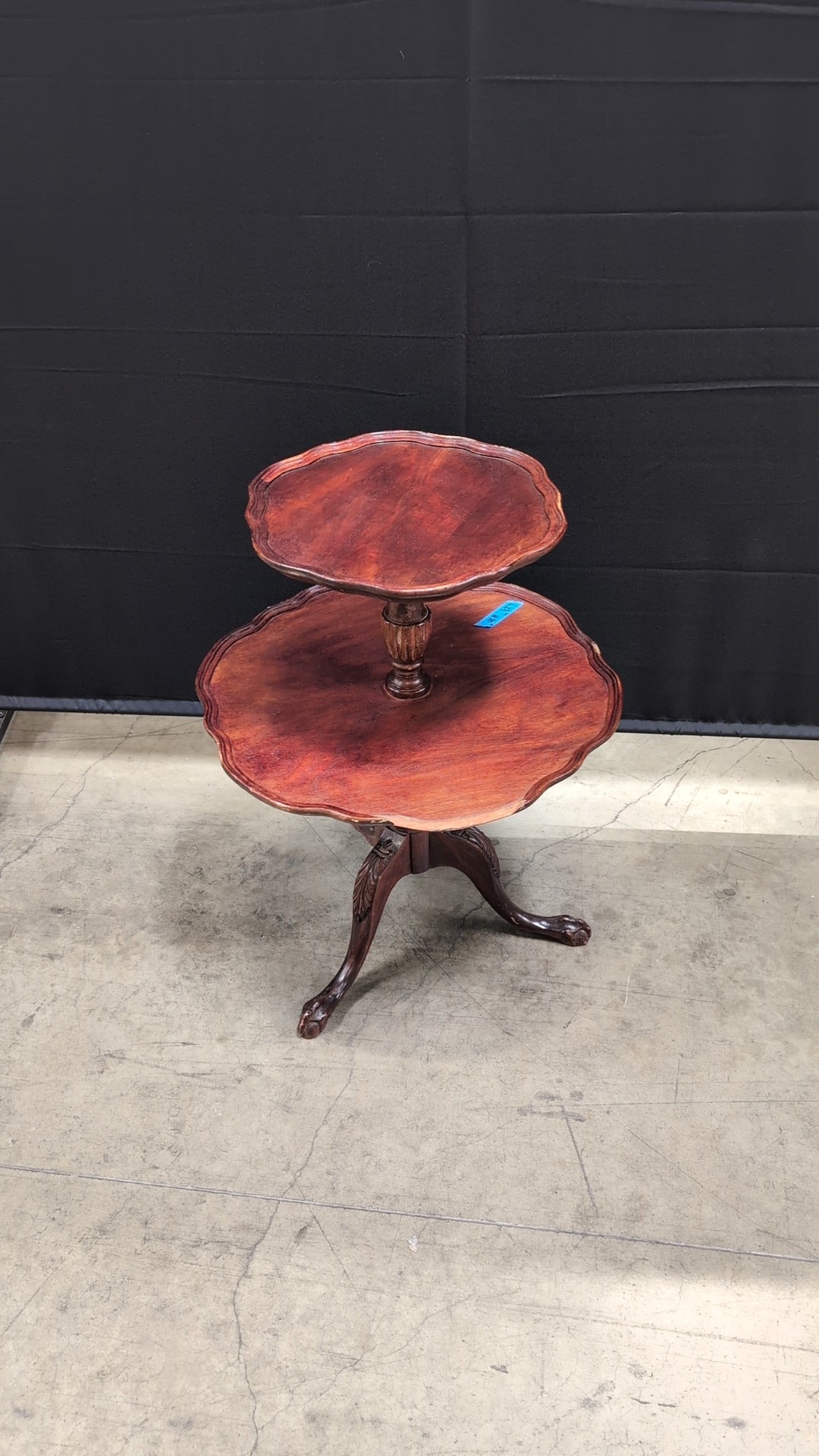 Vintage Two-Tiered Scalloped Wood Accent Table