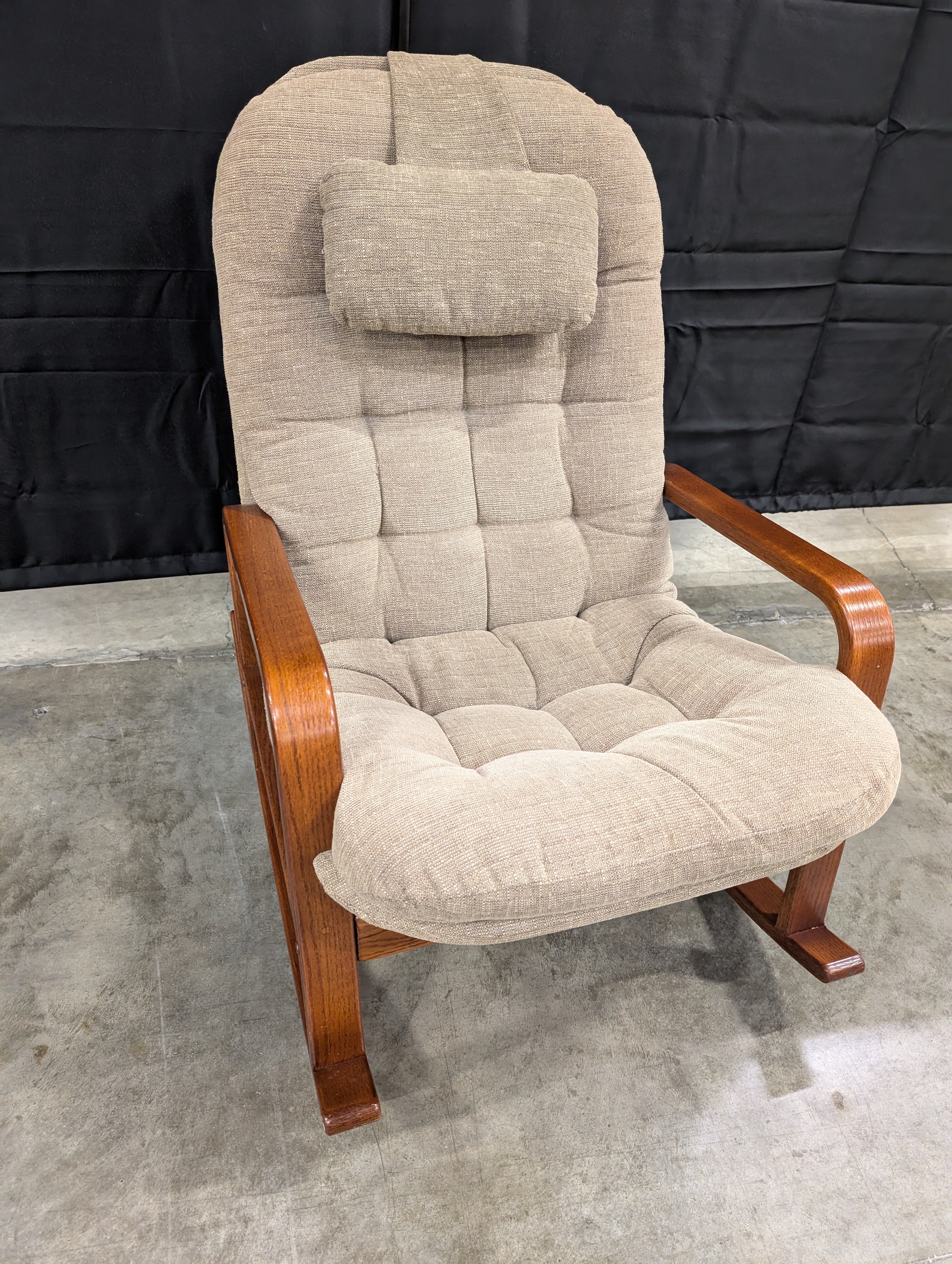 Comfortable Upholstered Rocking Chair with Wooden Arms